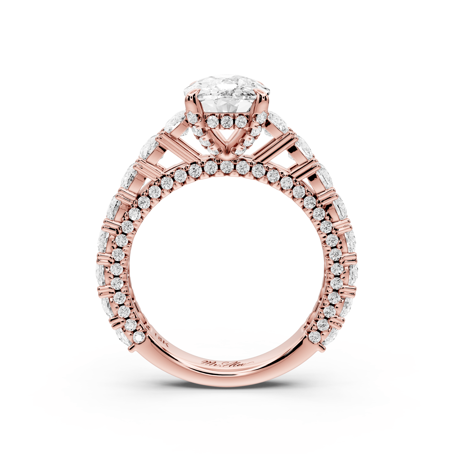 Ivy - 3ct 18k rose gold ecushion Diamond Crown Cathedral Rollover Pavé Engagement Ring - Mr. Alex Jewelry