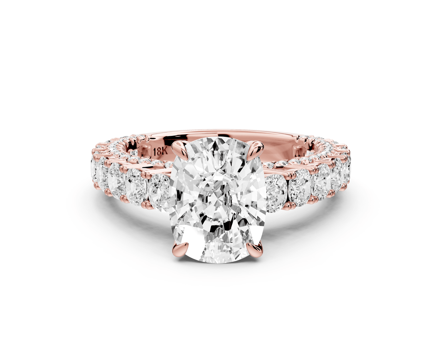 Ivy - 3ct 18k rose gold ecushion Diamond Crown Cathedral Rollover Pavé Engagement Ring - Mr. Alex Jewelry