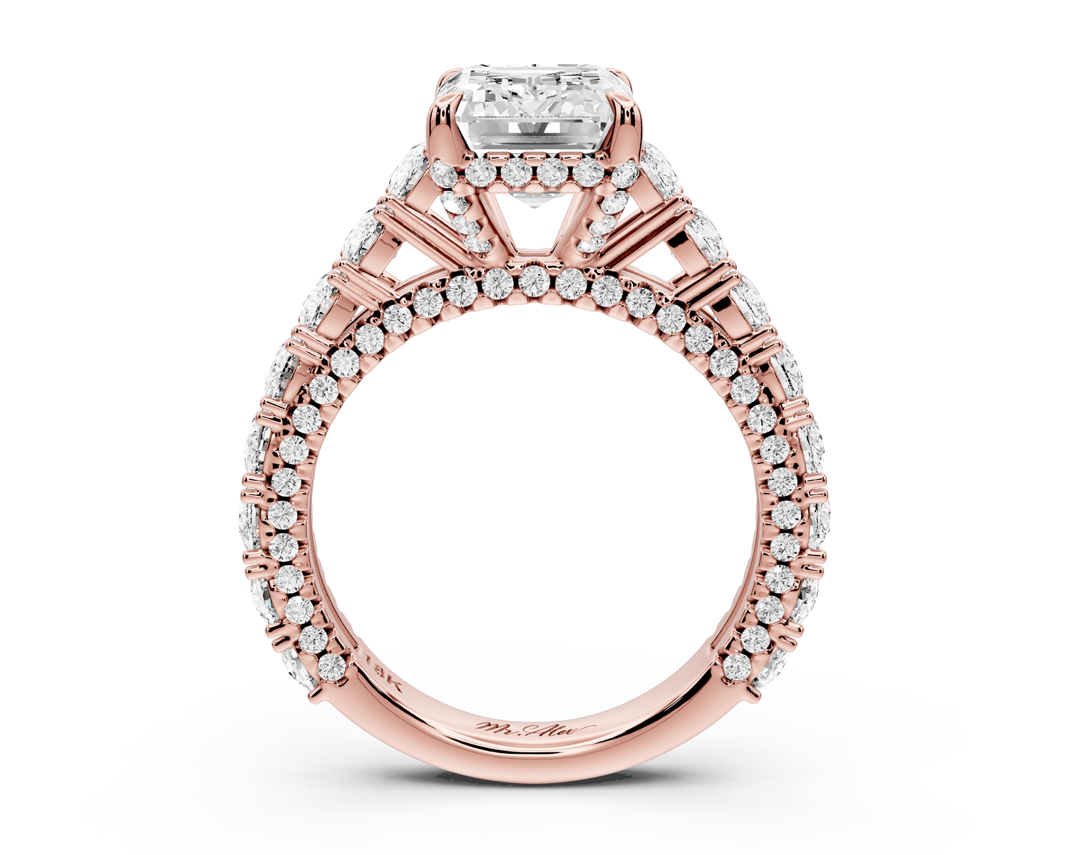 Ivy - 3ct 18k rose gold emerald Diamond Crown Cathedral Rollover Pavé Engagement Ring - Mr. Alex Jewelry