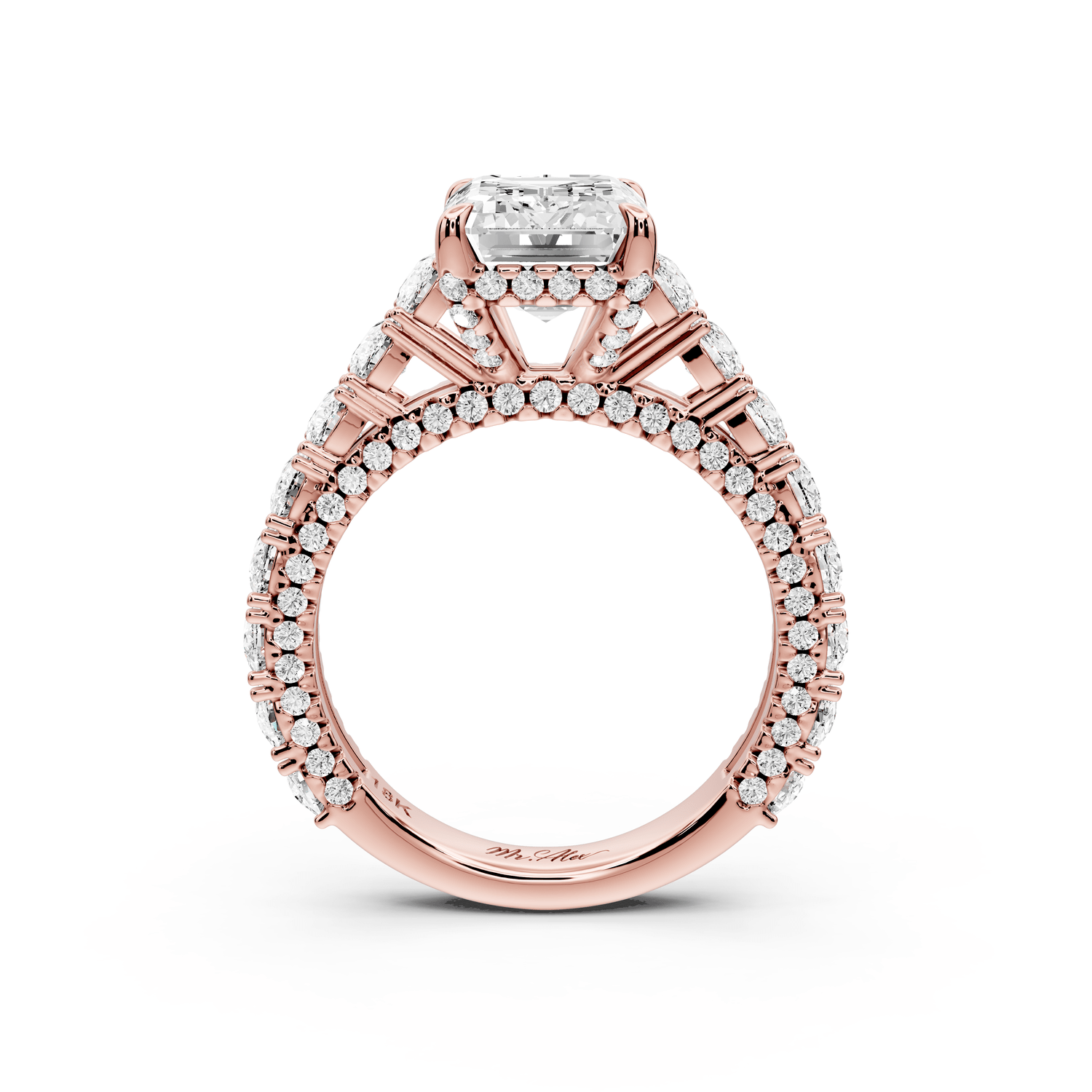 Ivy - 3ct 18k rose gold emerald Diamond Crown Cathedral Rollover Pavé Engagement Ring - Mr. Alex Jewelry