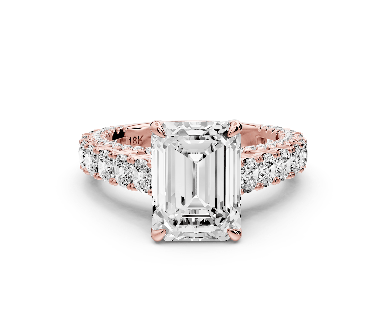 Ivy - 3ct 18k rose gold emerald Diamond Crown Cathedral Rollover Pavé Engagement Ring - Mr. Alex Jewelry