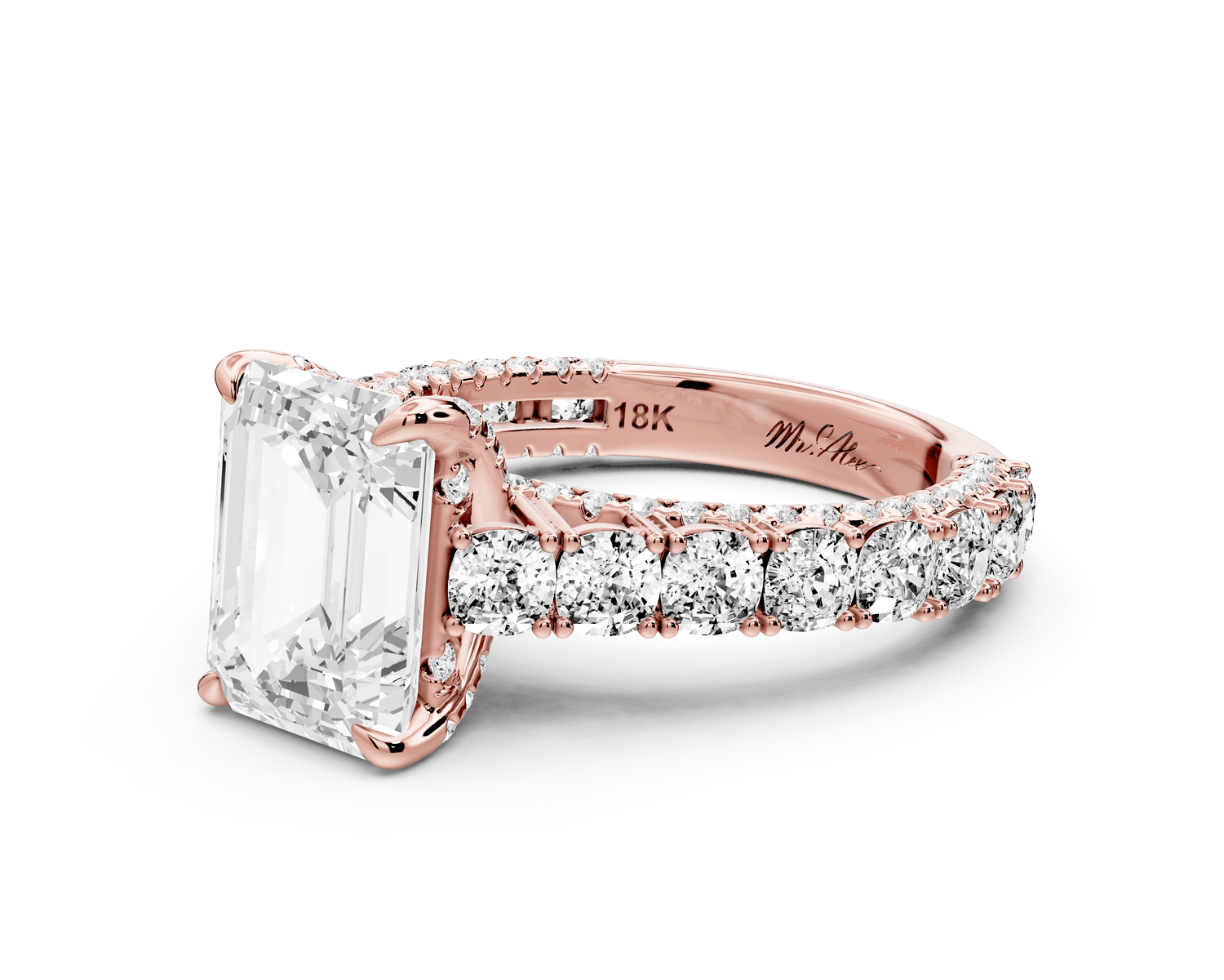 Ivy - 3ct 18k rose gold emerald Diamond Crown Cathedral Rollover Pavé Engagement Ring - Mr. Alex Jewelry
