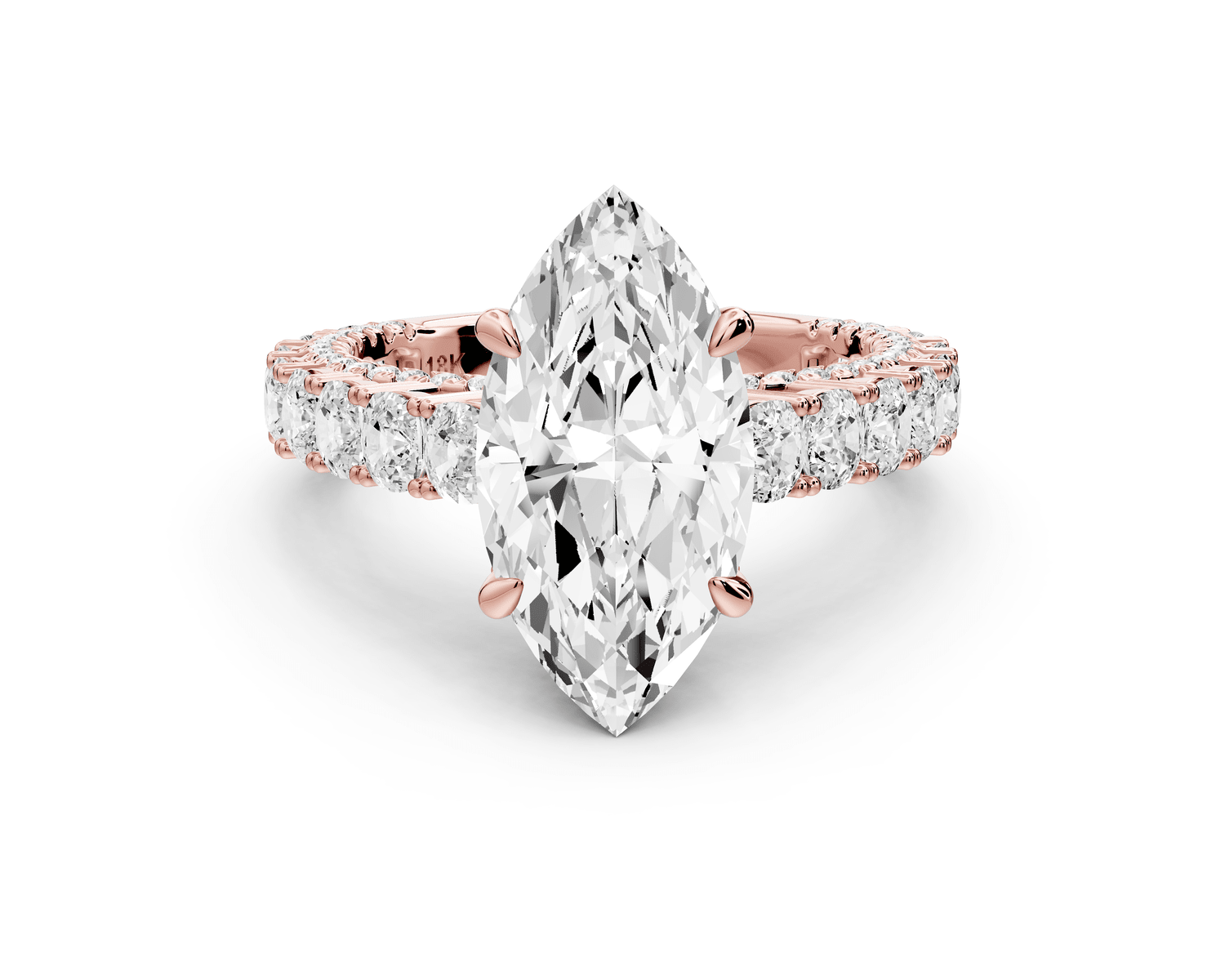 Ivy - 3ct 18k rose gold marquise Diamond Crown Cathedral Rollover Pavé Engagement Ring - Mr. Alex Jewelry