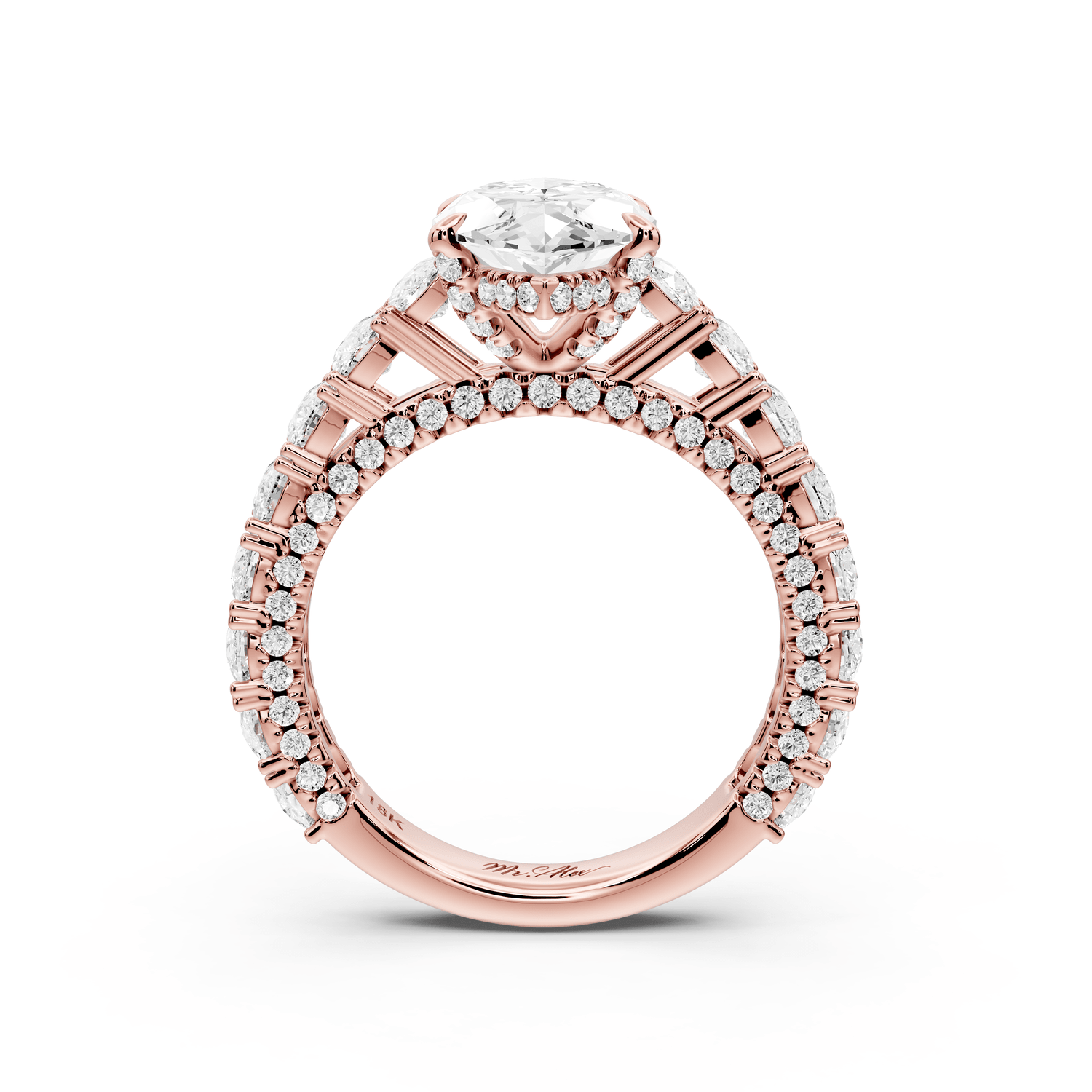 Ivy - 3ct 18k rose gold marquise Diamond Crown Cathedral Rollover Pavé Engagement Ring - Mr. Alex Jewelry