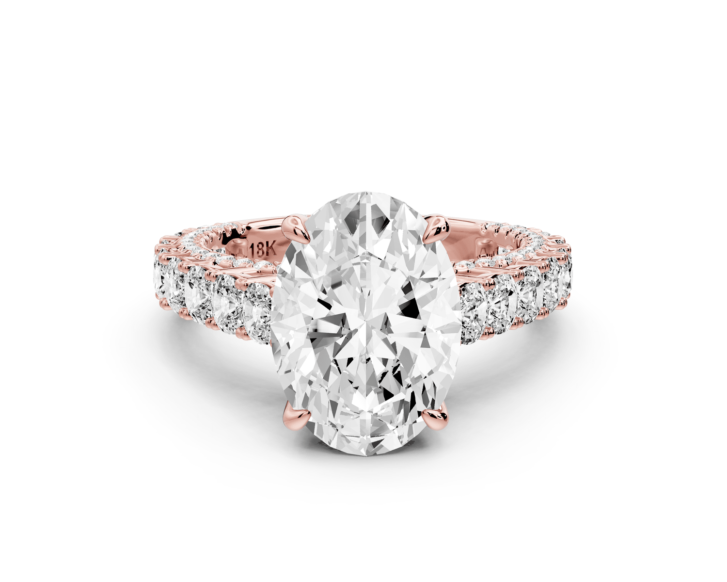 Ivy - 3ct 18k rose gold oval Diamond Crown Cathedral Rollover Pavé Engagement Ring - Mr. Alex Jewelry