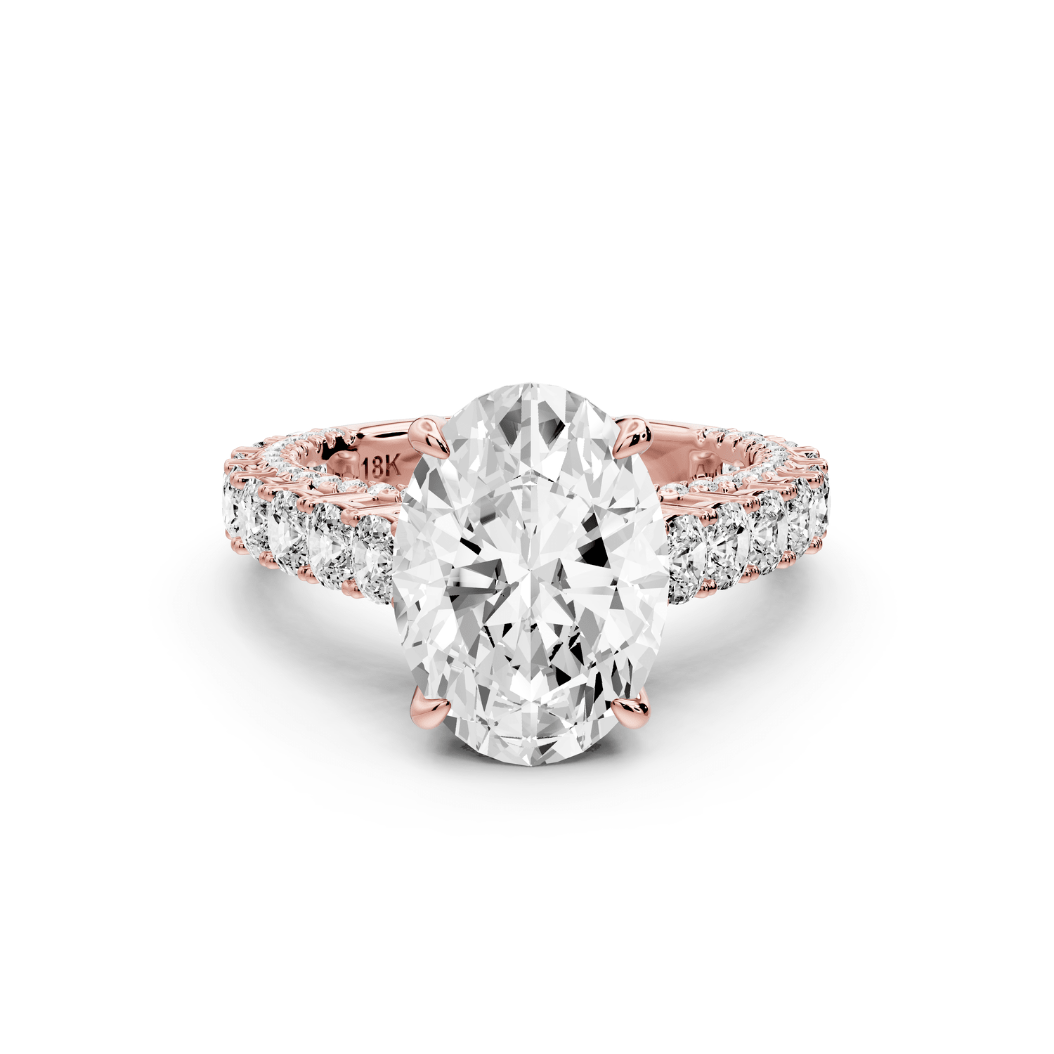 Ivy - 3ct 18k rose gold oval Diamond Crown Cathedral Rollover Pavé Engagement Ring - Mr. Alex Jewelry