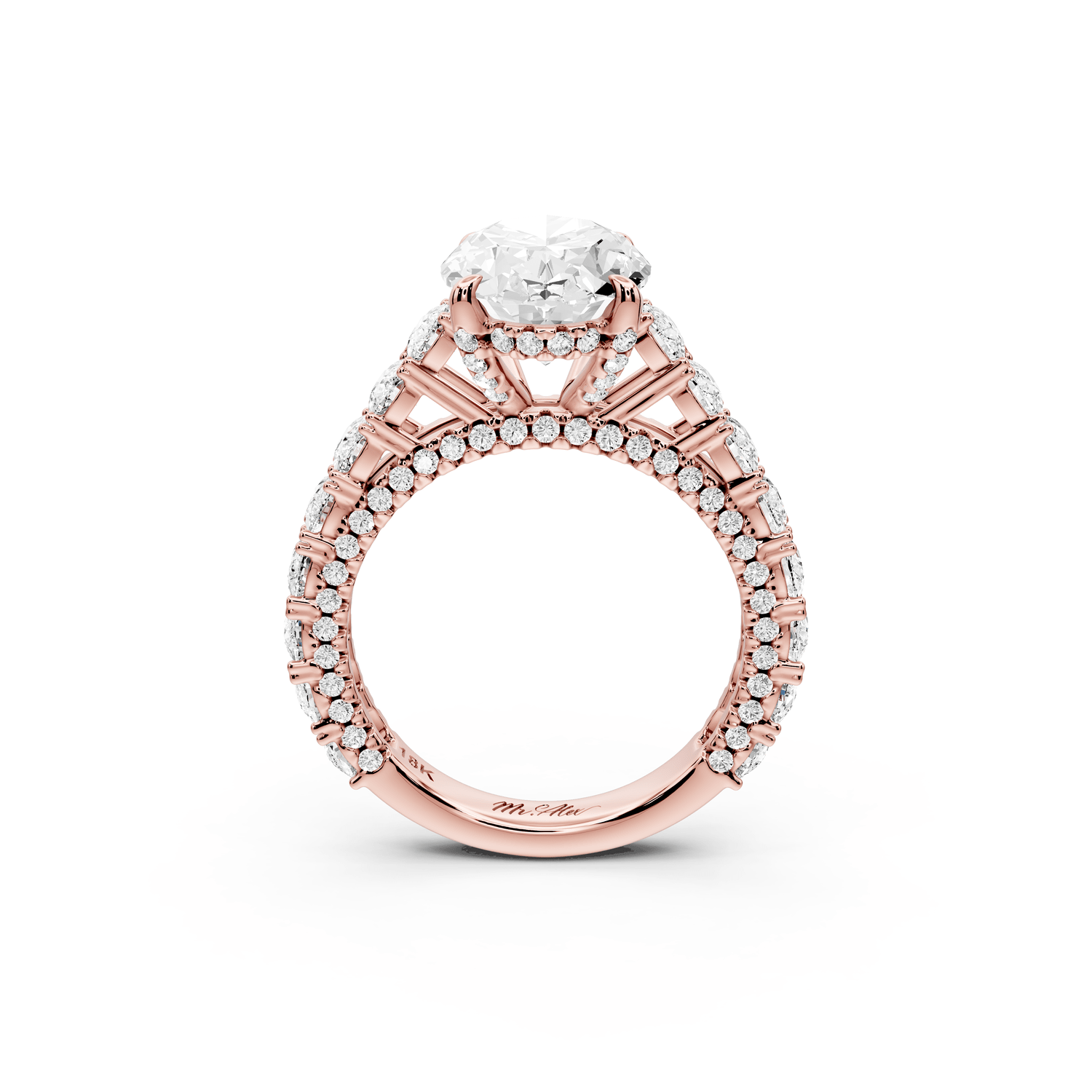 Ivy - 3ct 18k rose gold oval Diamond Crown Cathedral Rollover Pavé Engagement Ring - Mr. Alex Jewelry