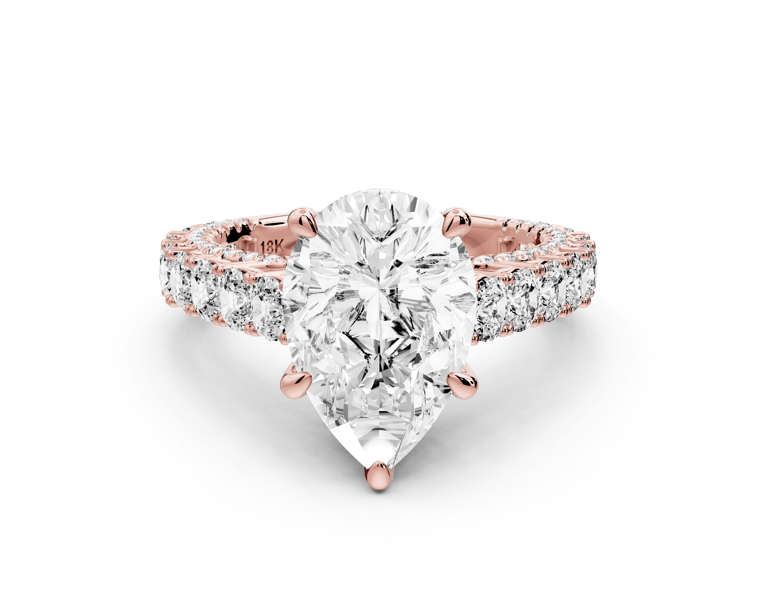 Ivy - 3ct 18k rose gold pear Diamond Crown Cathedral Rollover Pavé Engagement Ring - Mr. Alex Jewelry