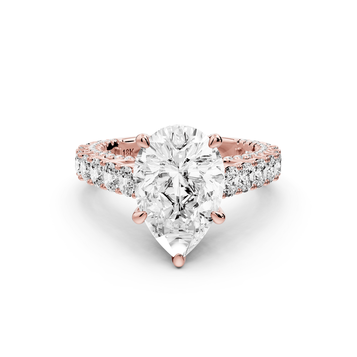 Ivy - 3ct 18k rose gold pear Diamond Crown Cathedral Rollover Pavé Engagement Ring - Mr. Alex Jewelry