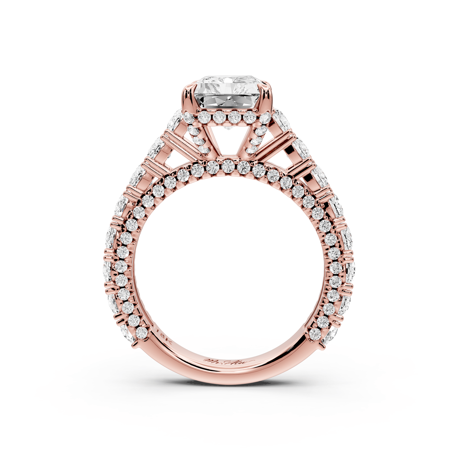 Ivy - 3ct 18k rose gold radiant Diamond Crown Cathedral Rollover Pavé Engagement Ring - Mr. Alex Jewelry