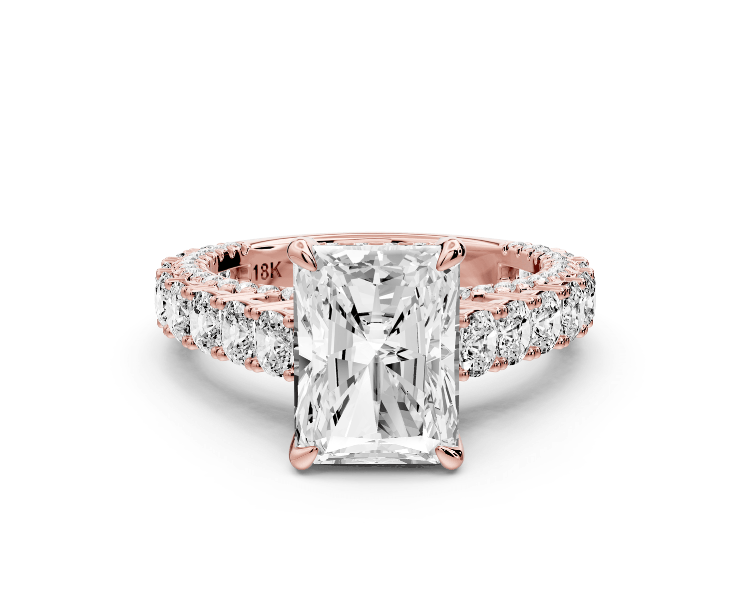 Ivy - 3ct 18k rose gold radiant Diamond Crown Cathedral Rollover Pavé Engagement Ring - Mr. Alex Jewelry
