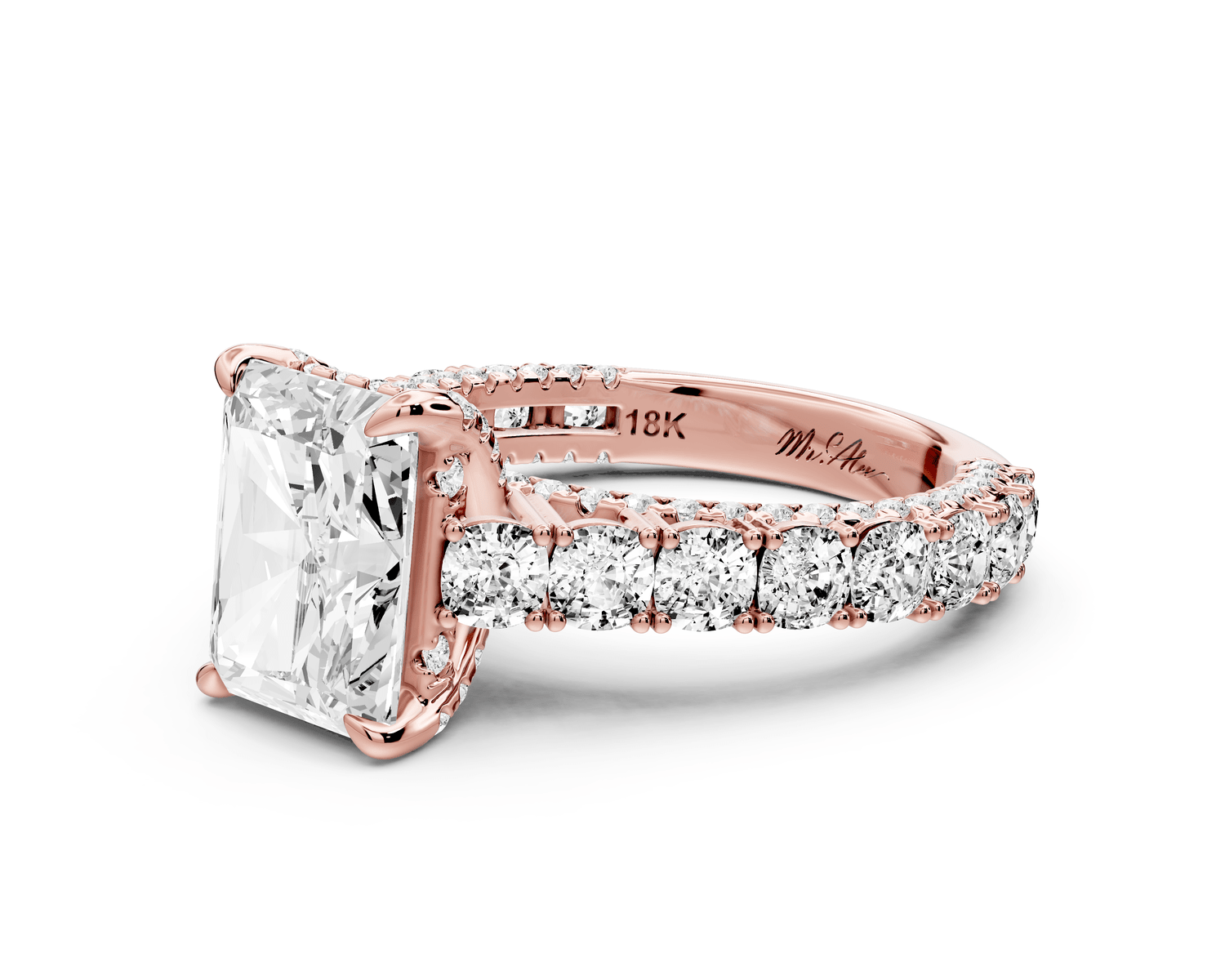 Ivy - 3ct 18k rose gold radiant Diamond Crown Cathedral Rollover Pavé Engagement Ring - Mr. Alex Jewelry