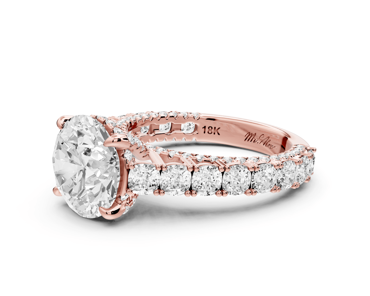 Ivy - 3ct 18k rose gold round Diamond Crown Cathedral Rollover Pavé Engagement Ring - Mr. Alex Jewelry