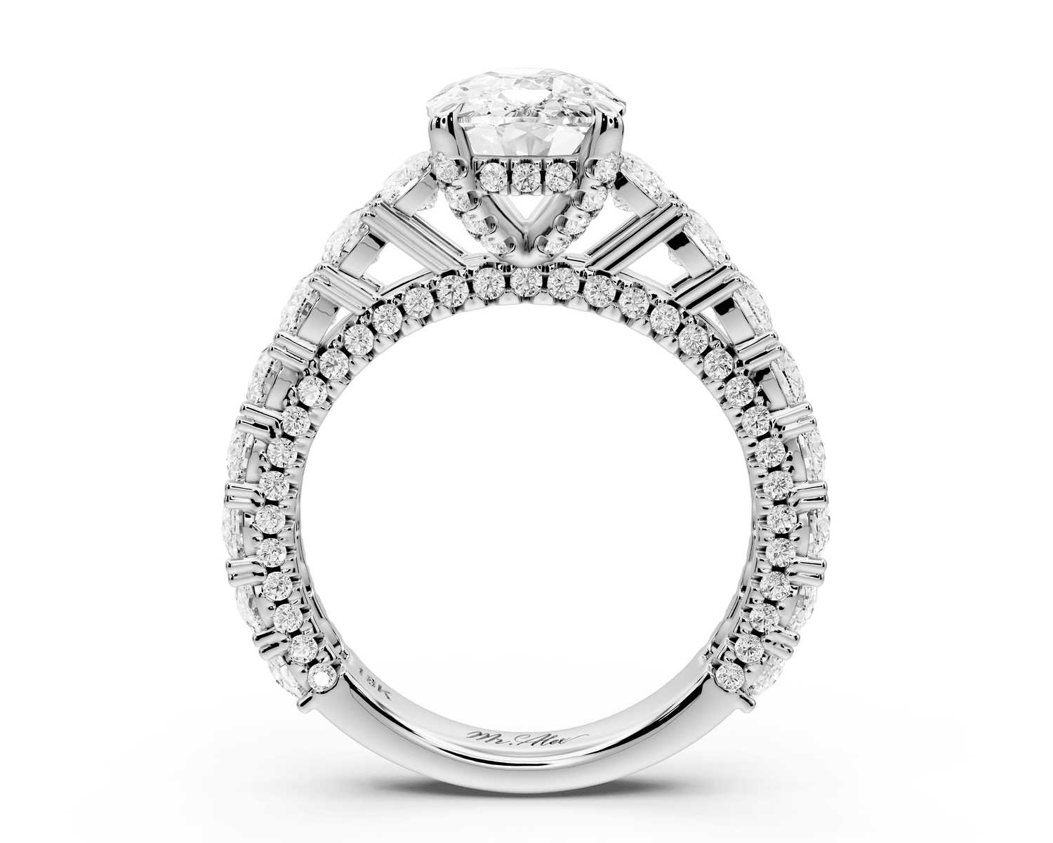 Ivy - 3ct 18k white gold ecushion Diamond Crown Cathedral Rollover Pavé Engagement Ring - Mr. Alex Jewelry