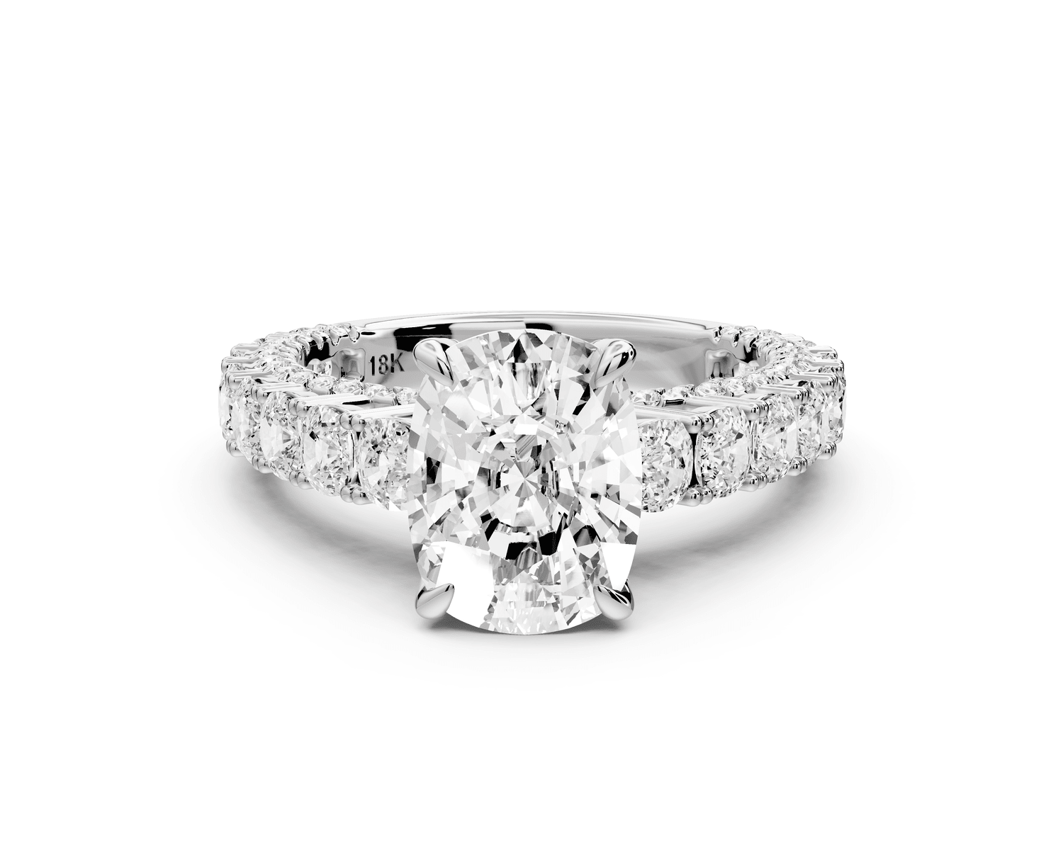 Ivy - 3ct 18k white gold ecushion Diamond Crown Cathedral Rollover Pavé Engagement Ring - Mr. Alex Jewelry