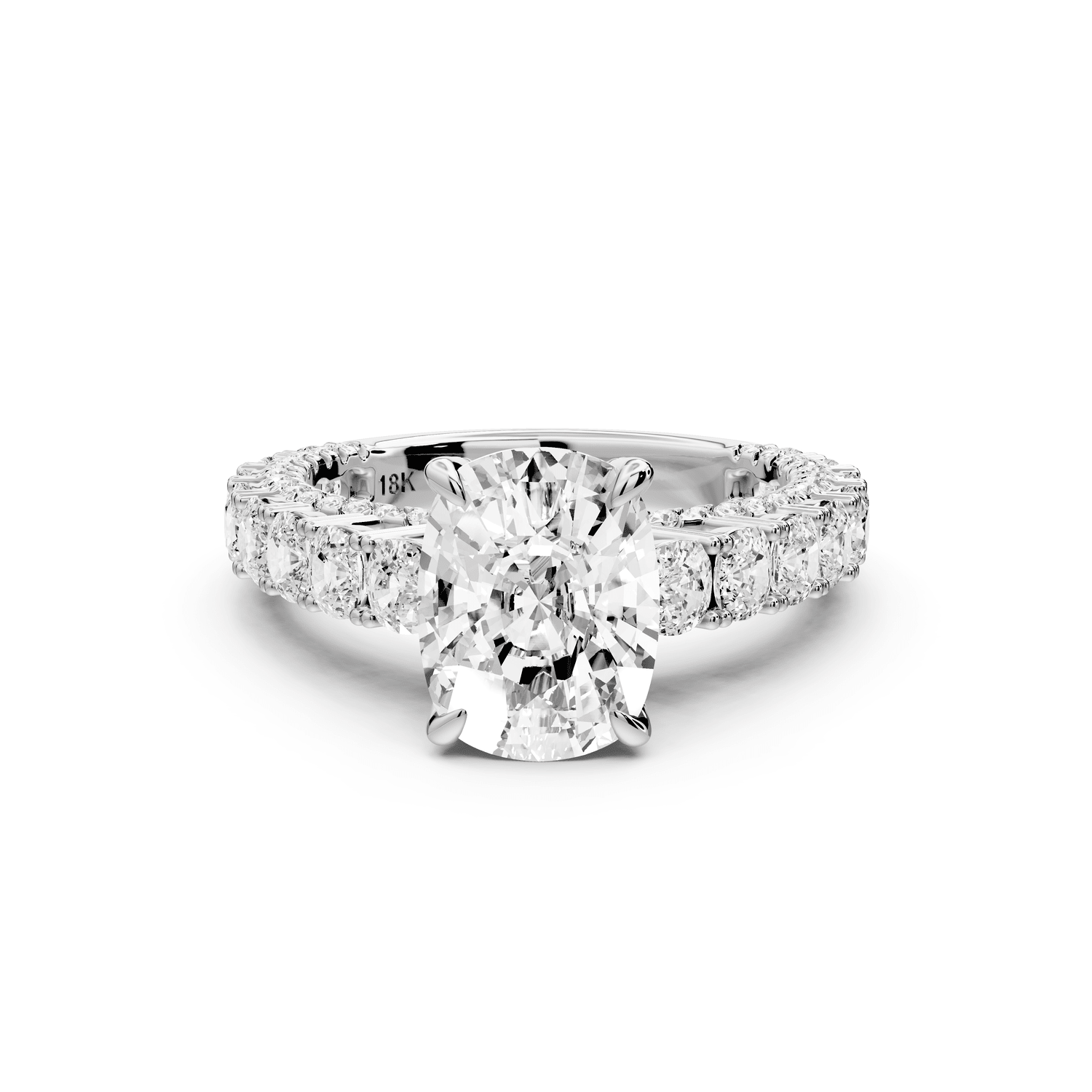Ivy - 3ct 18k white gold ecushion Diamond Crown Cathedral Rollover Pavé Engagement Ring - Mr. Alex Jewelry