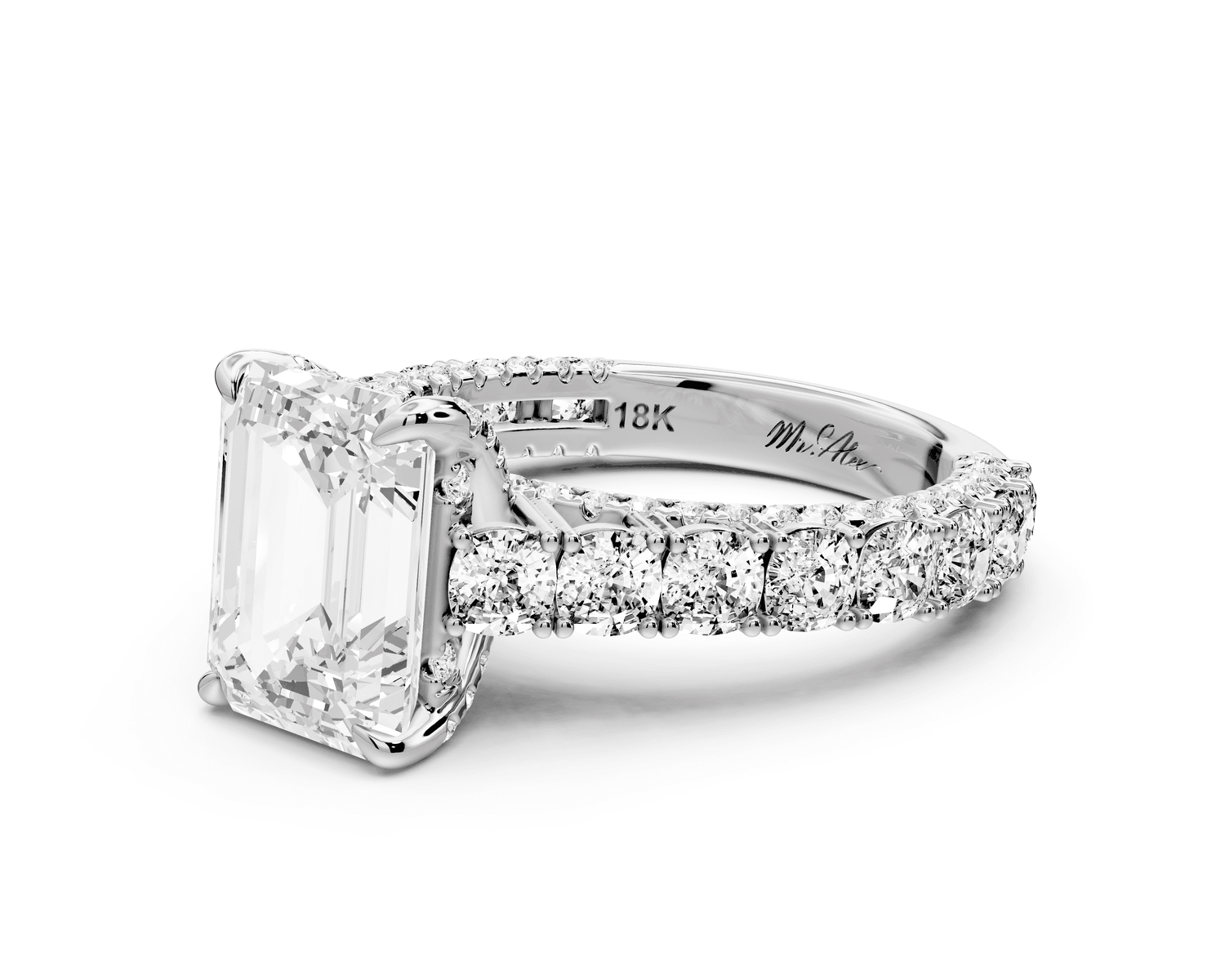 Ivy - 3ct 18k white gold emerald Diamond Crown Cathedral Rollover Pavé Engagement Ring - Mr. Alex Jewelry