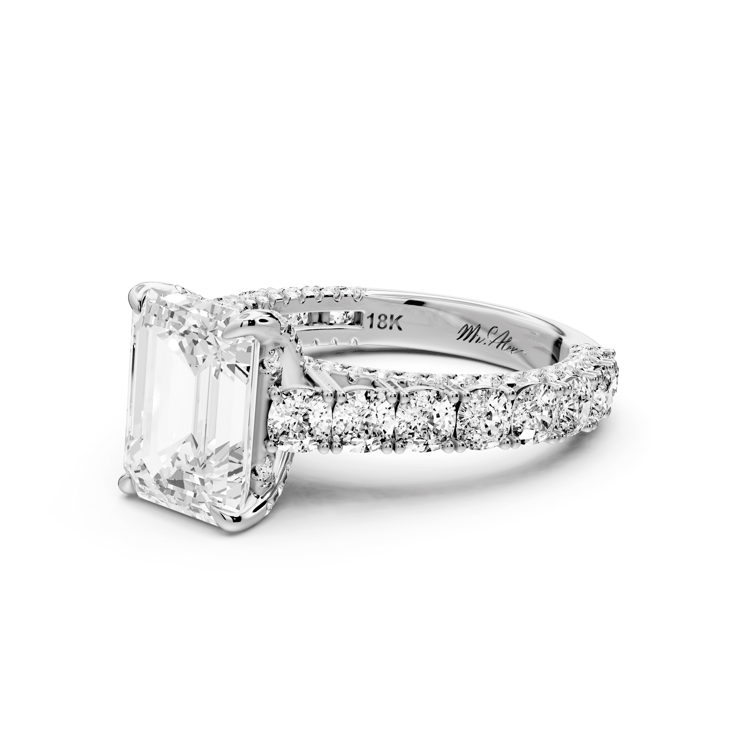 Ivy - 3ct 18k white gold emerald Diamond Crown Cathedral Rollover Pavé Engagement Ring - Mr. Alex Jewelry