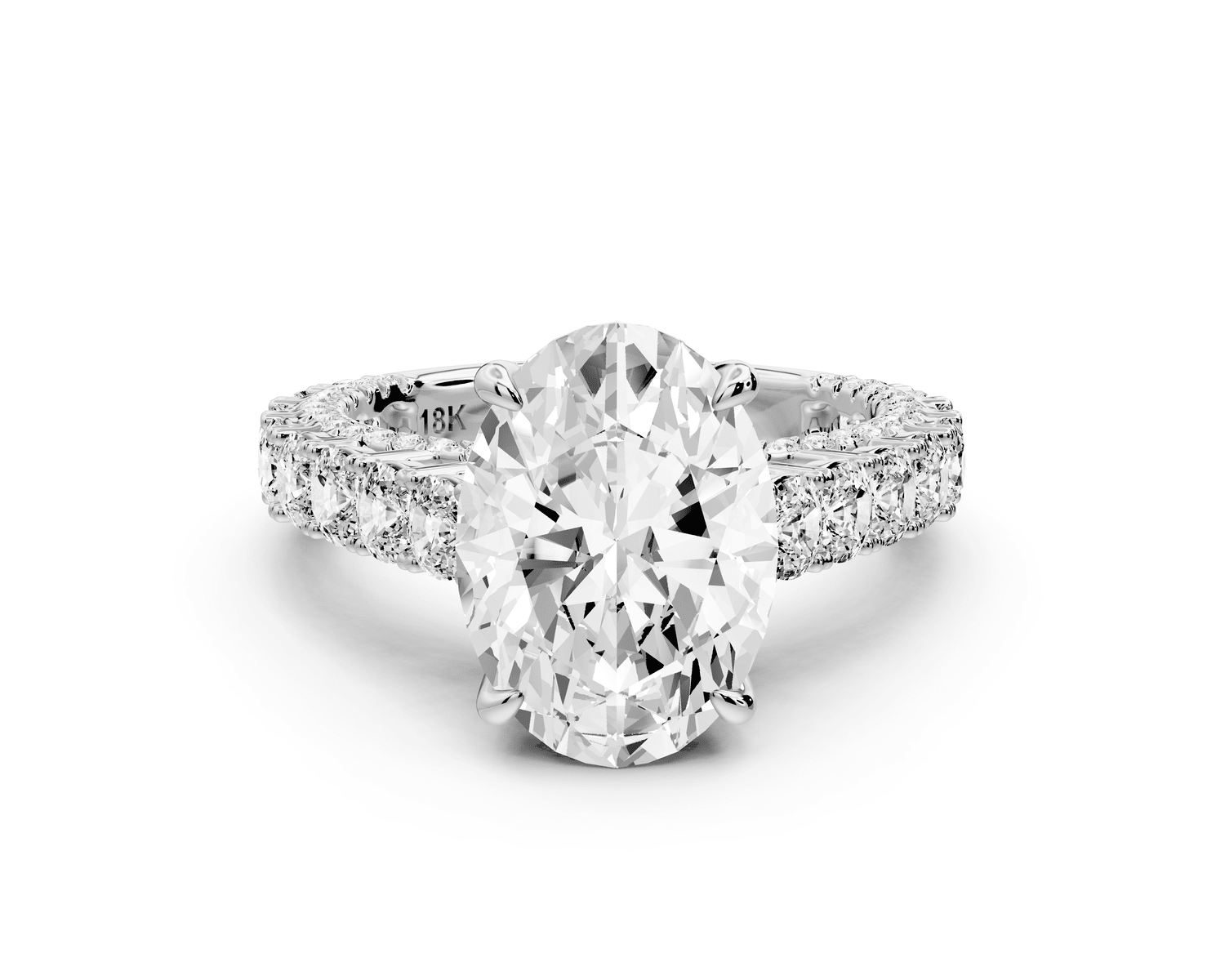 Ivy - 3ct 18k white gold oval Diamond Crown Cathedral Rollover Pavé Engagement Ring - Mr. Alex Jewelry