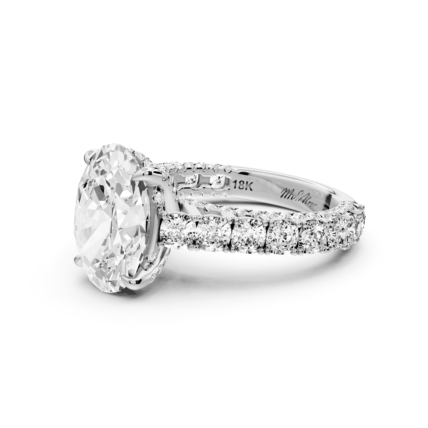 Ivy - 3ct 18k white gold oval Diamond Crown Cathedral Rollover Pavé Engagement Ring - Mr. Alex Jewelry