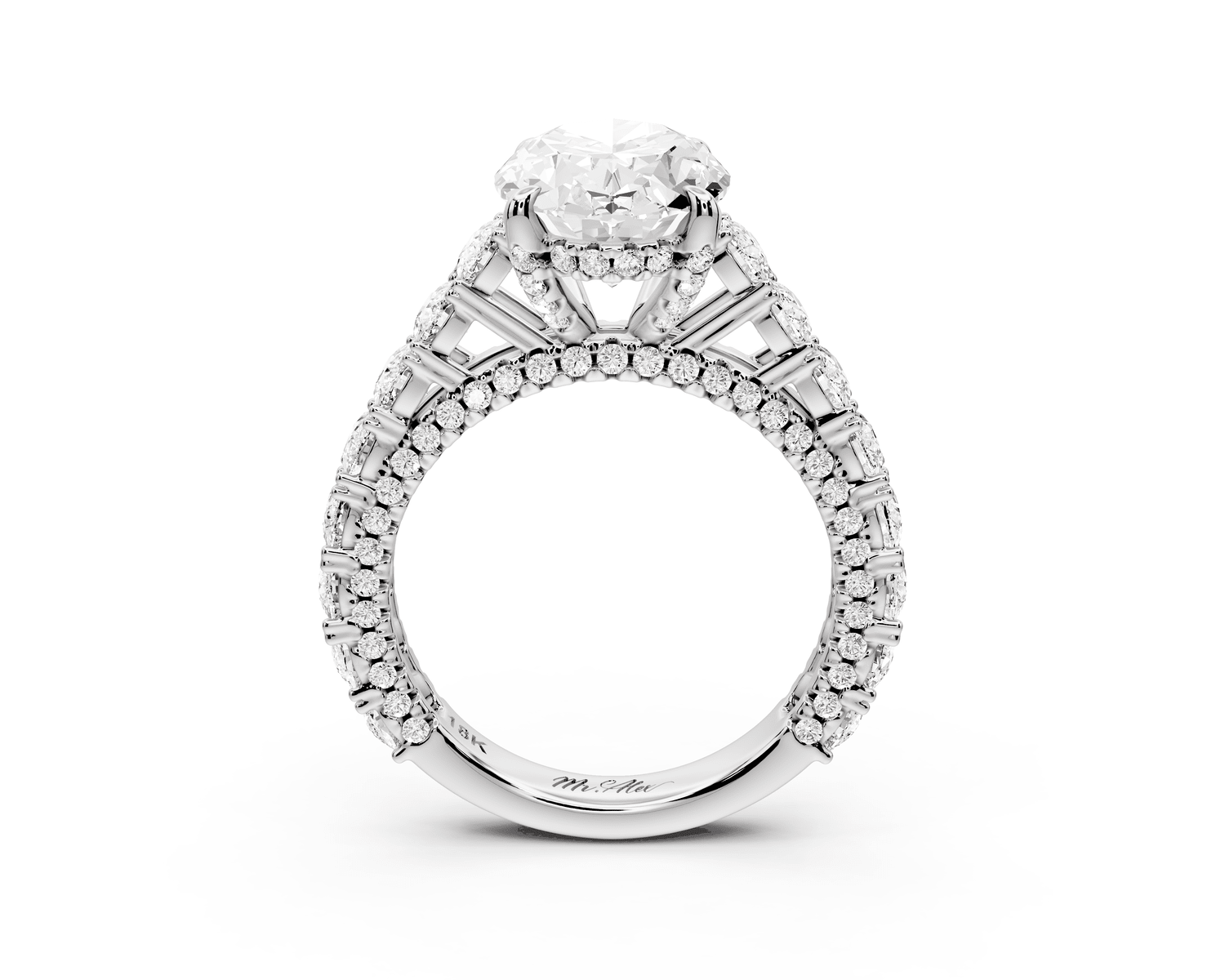 Ivy - 3ct 18k white gold oval Diamond Crown Cathedral Rollover Pavé Engagement Ring - Mr. Alex Jewelry