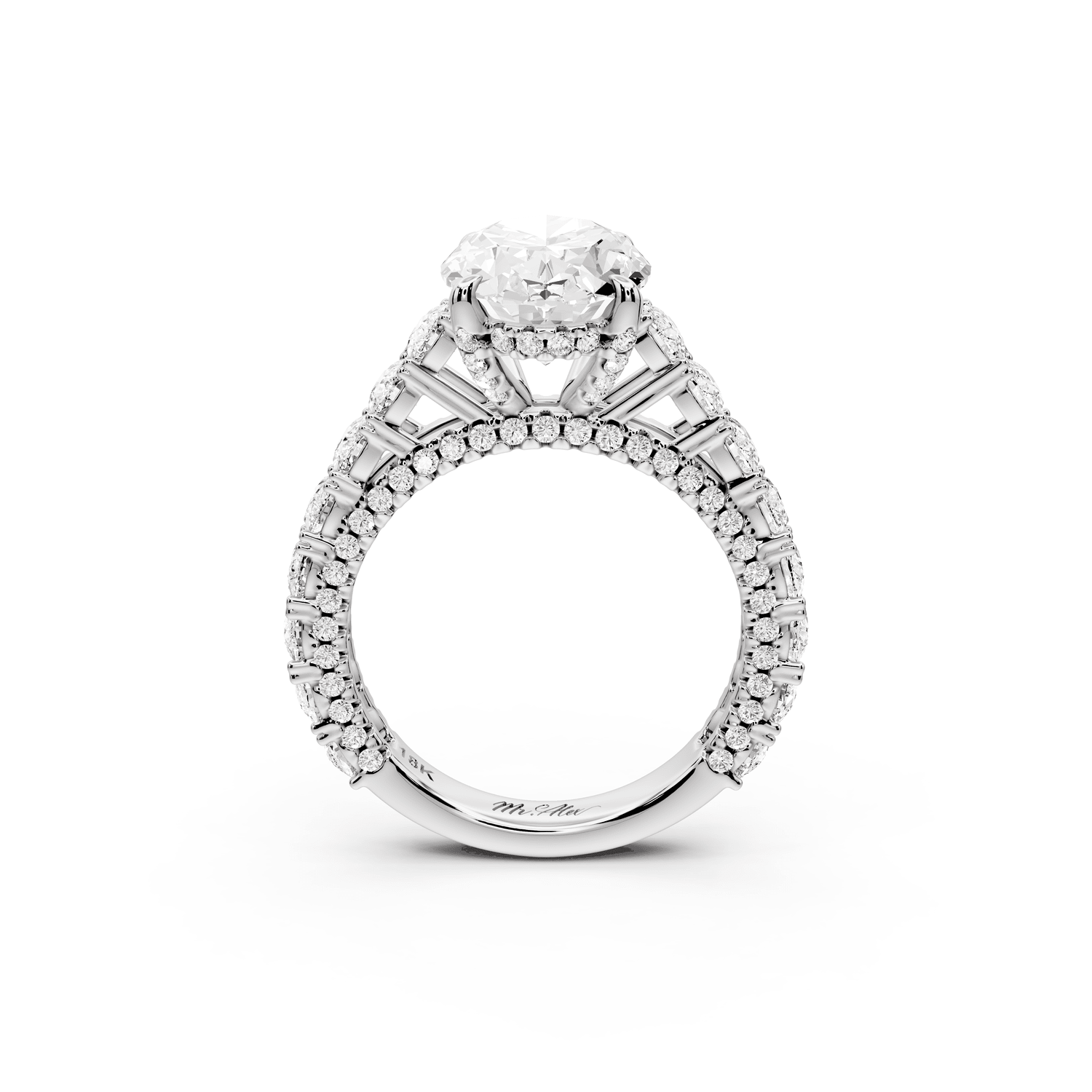 Ivy - 3ct 18k white gold oval Diamond Crown Cathedral Rollover Pavé Engagement Ring - Mr. Alex Jewelry