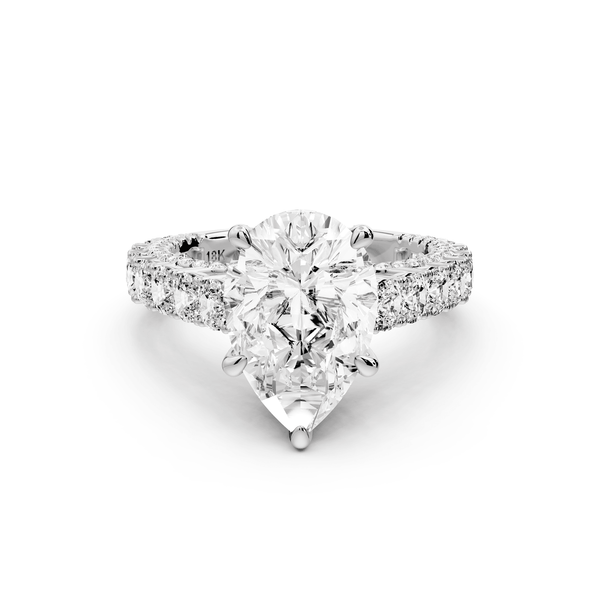Ivy - 3ct 18k white gold pear Diamond Crown Cathedral Rollover Pavé Engagement Ring - Mr. Alex Jewelry