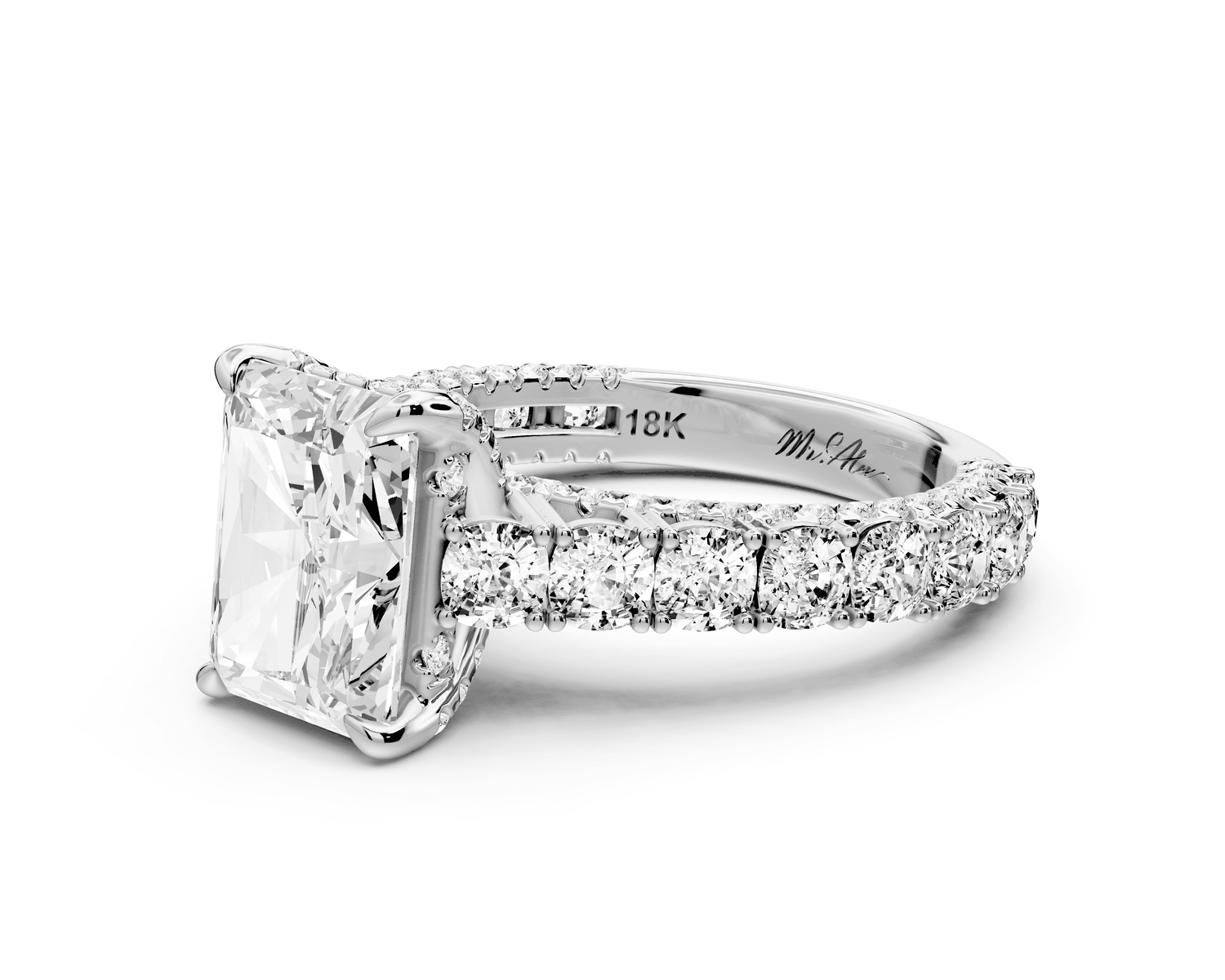 Ivy - 3ct 18k white gold radiant Diamond Crown Cathedral Rollover Pavé Engagement Ring - Mr. Alex Jewelry