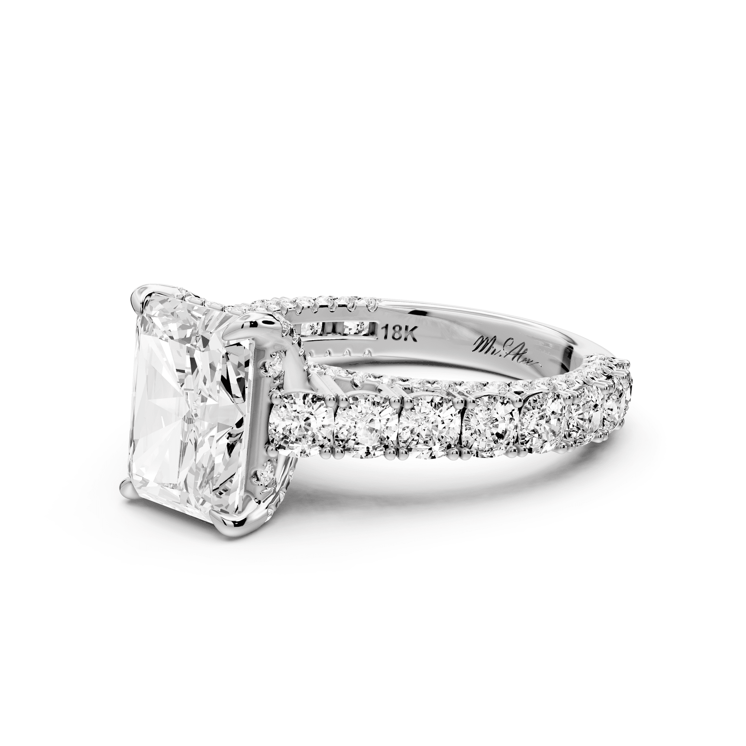 Ivy - 3ct 18k white gold radiant Diamond Crown Cathedral Rollover Pavé Engagement Ring - Mr. Alex Jewelry
