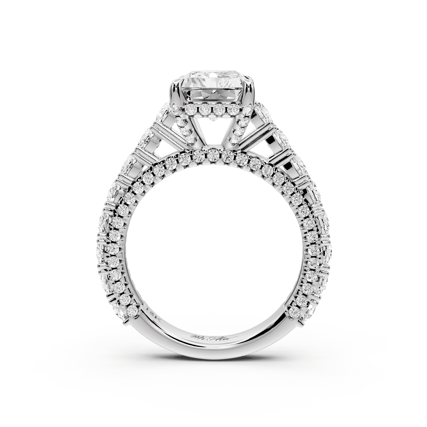 Ivy - 3ct 18k white gold radiant Diamond Crown Cathedral Rollover Pavé Engagement Ring - Mr. Alex Jewelry