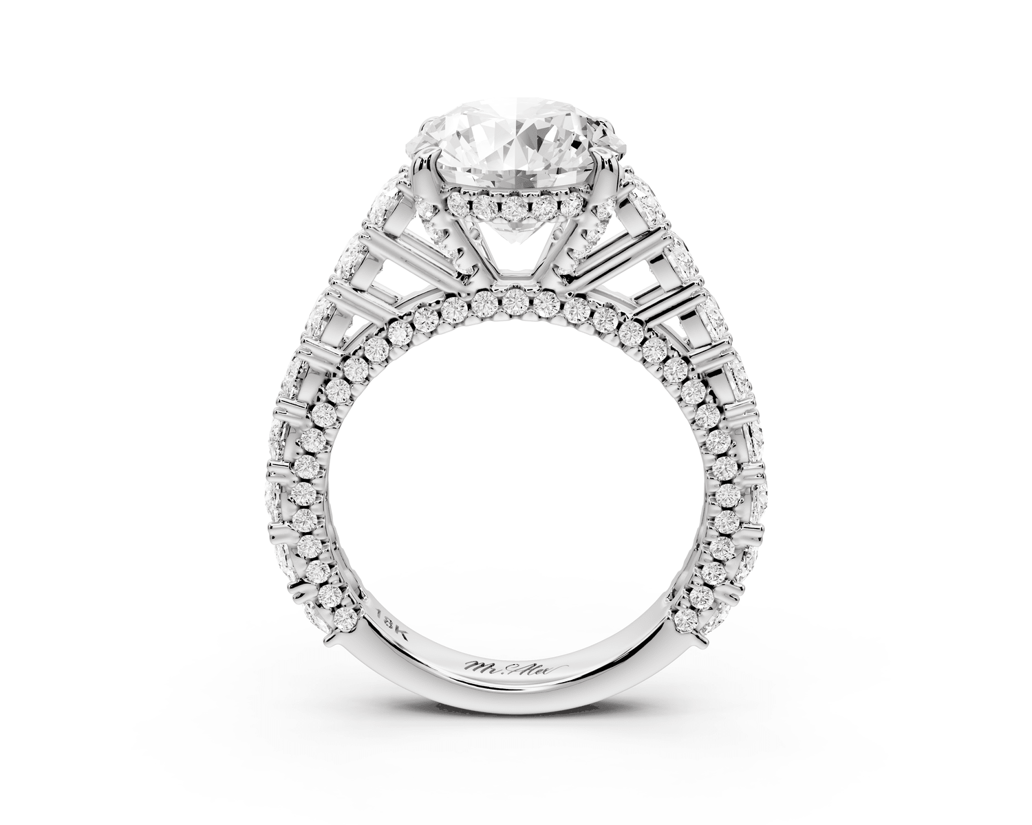 Ivy - 3ct 18k white gold round Diamond Crown Cathedral Rollover Pavé Engagement Ring - Mr. Alex Jewelry