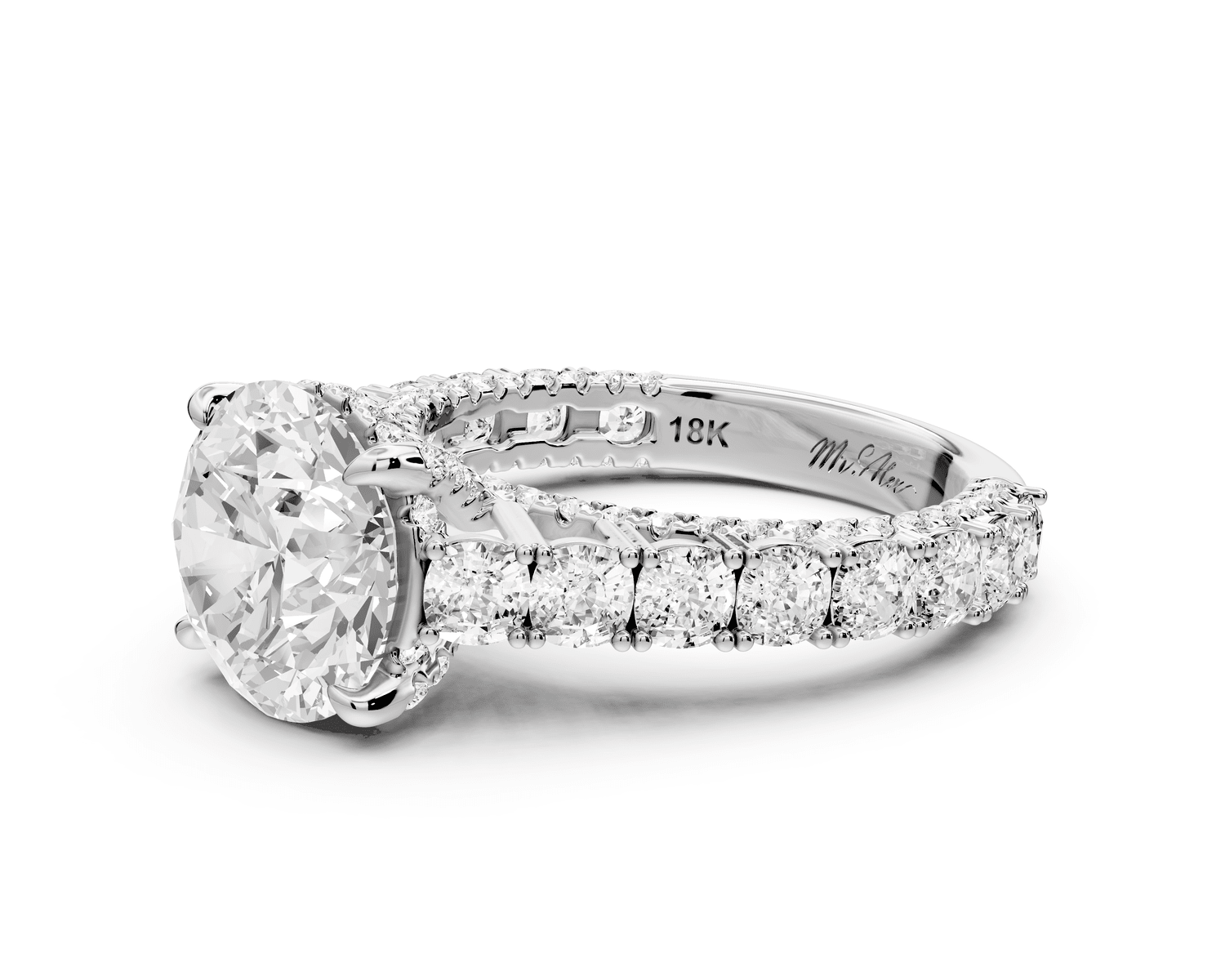Ivy - 3ct 18k white gold round Diamond Crown Cathedral Rollover Pavé Engagement Ring - Mr. Alex Jewelry