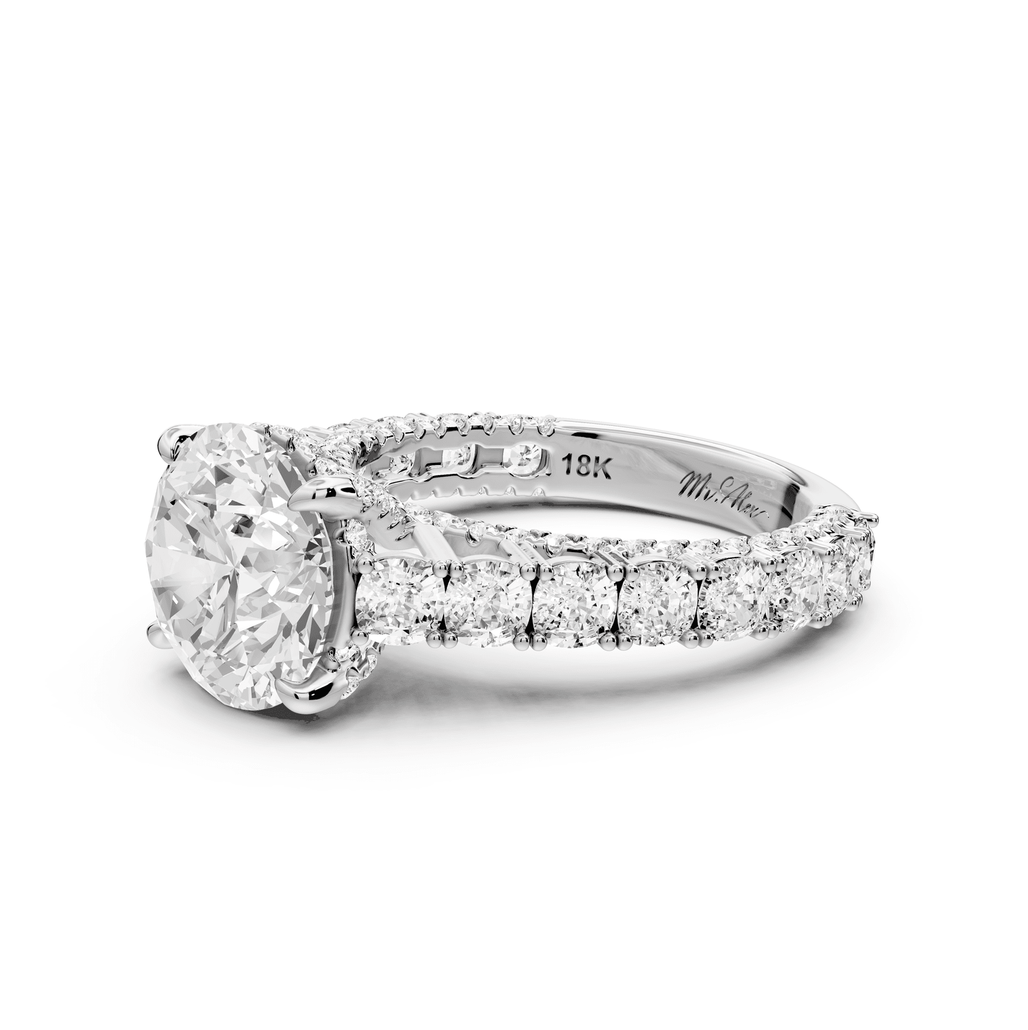 Ivy - 3ct 18k white gold round Diamond Crown Cathedral Rollover Pavé Engagement Ring - Mr. Alex Jewelry