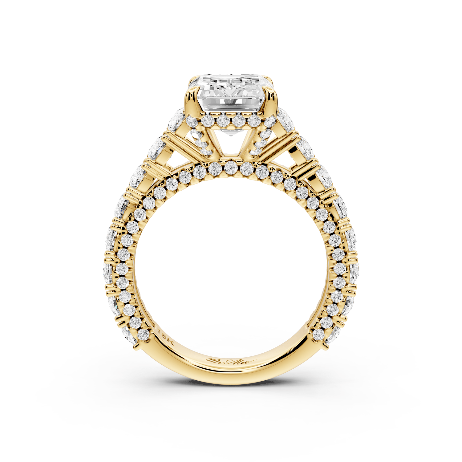 Ivy - 3ct 18k yellow gold emerald Diamond Crown Cathedral Rollover Pavé Engagement Ring - Mr. Alex Jewelry