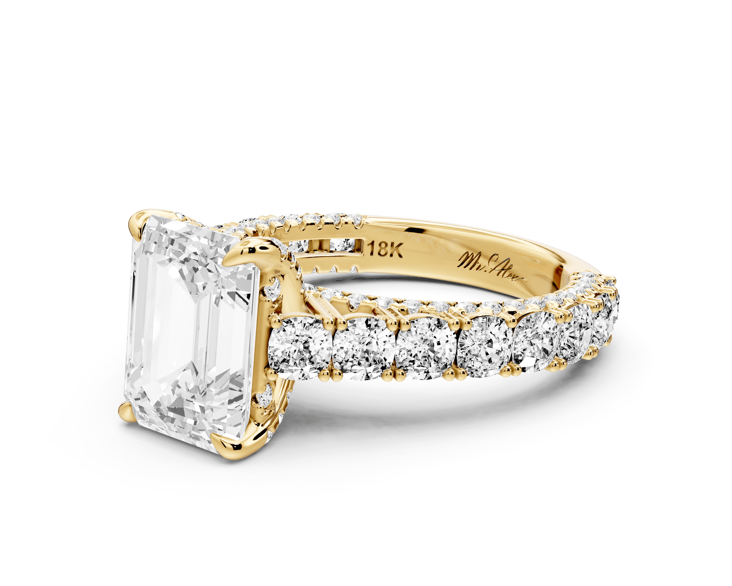 Ivy - 3ct 18k yellow gold emerald Diamond Crown Cathedral Rollover Pavé Engagement Ring - Mr. Alex Jewelry