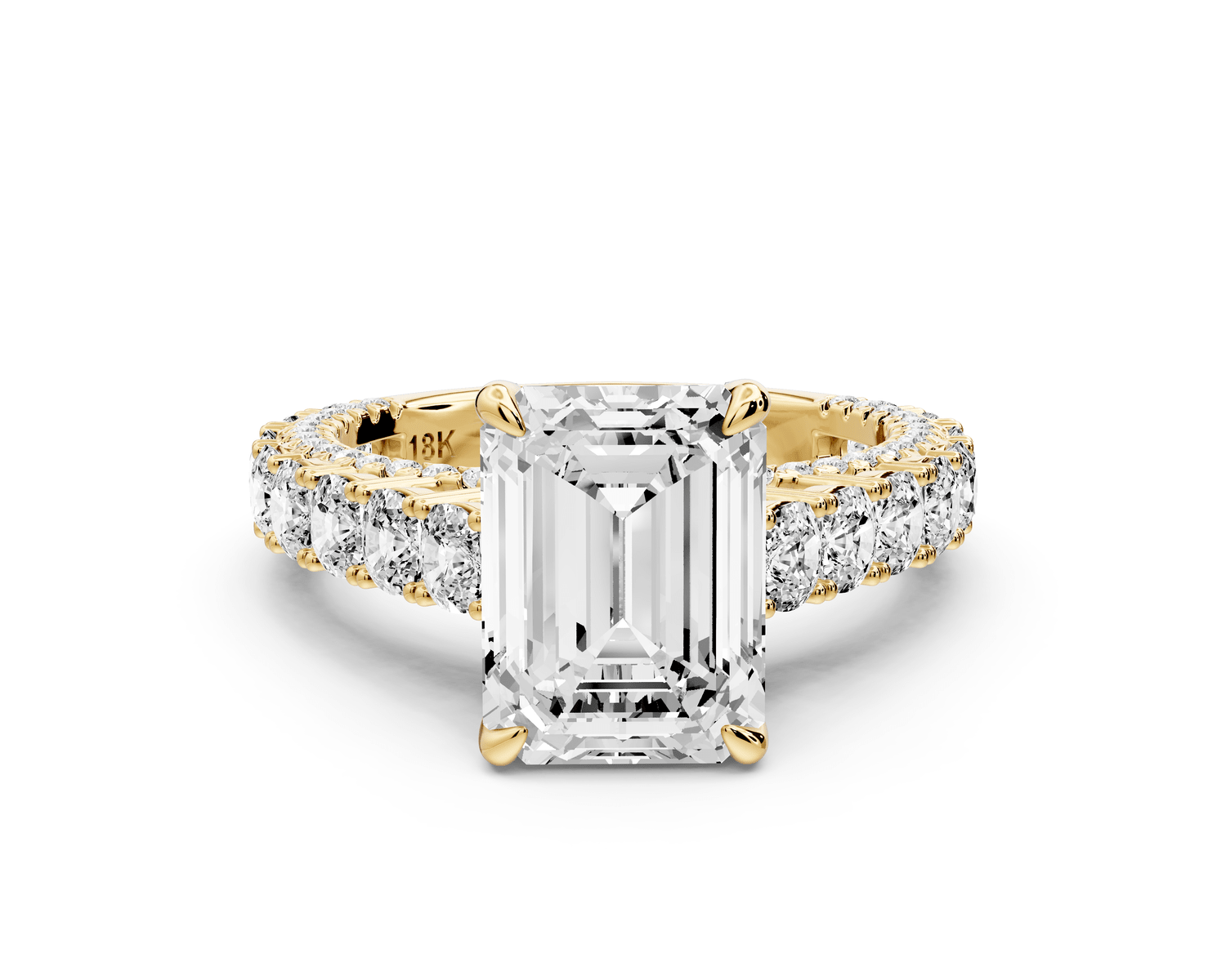 Ivy - 3ct 18k yellow gold emerald Diamond Crown Cathedral Rollover Pavé Engagement Ring - Mr. Alex Jewelry