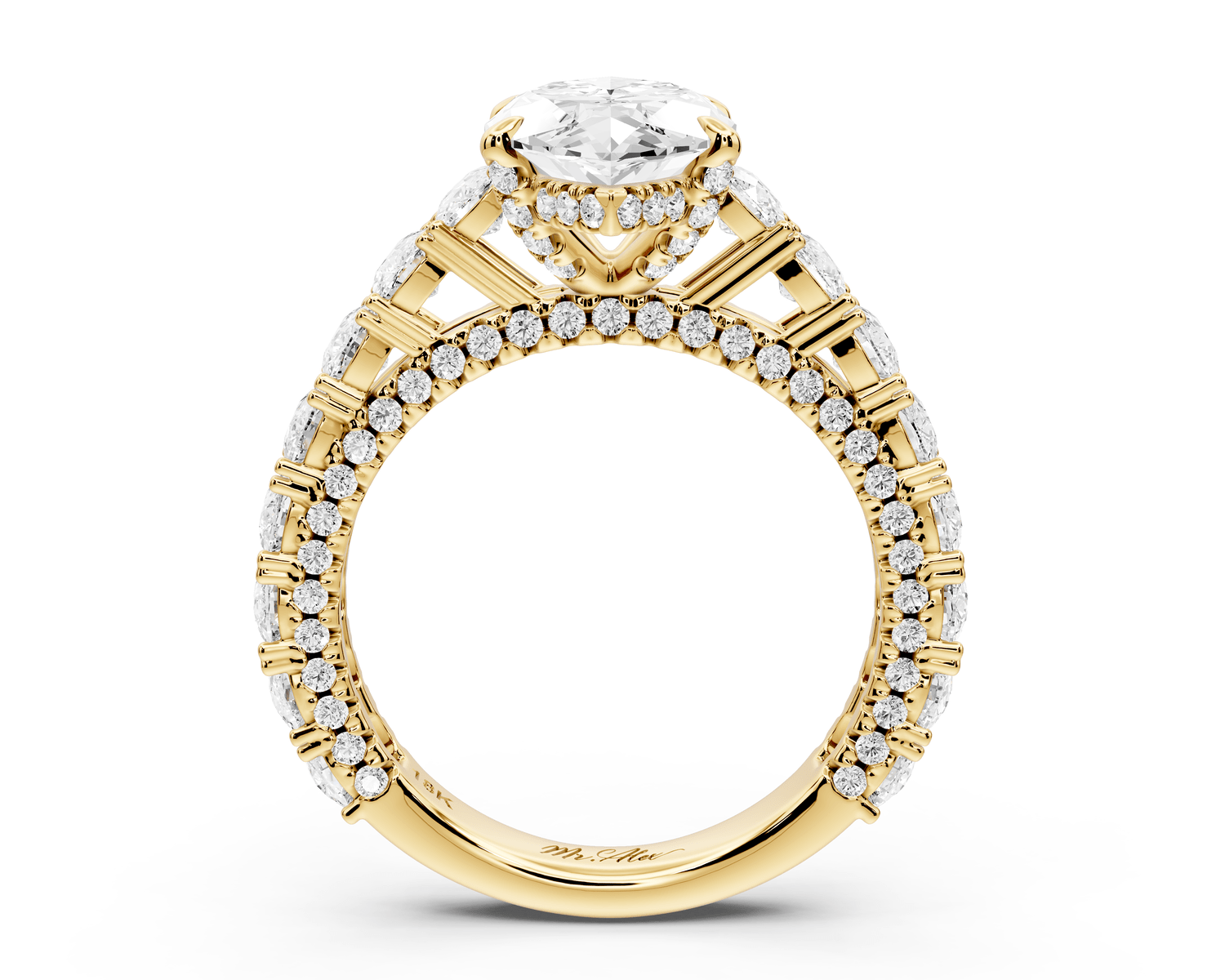 Ivy - 3ct 18k yellow gold marquise Diamond Crown Cathedral Rollover Pavé Engagement Ring - Mr. Alex Jewelry