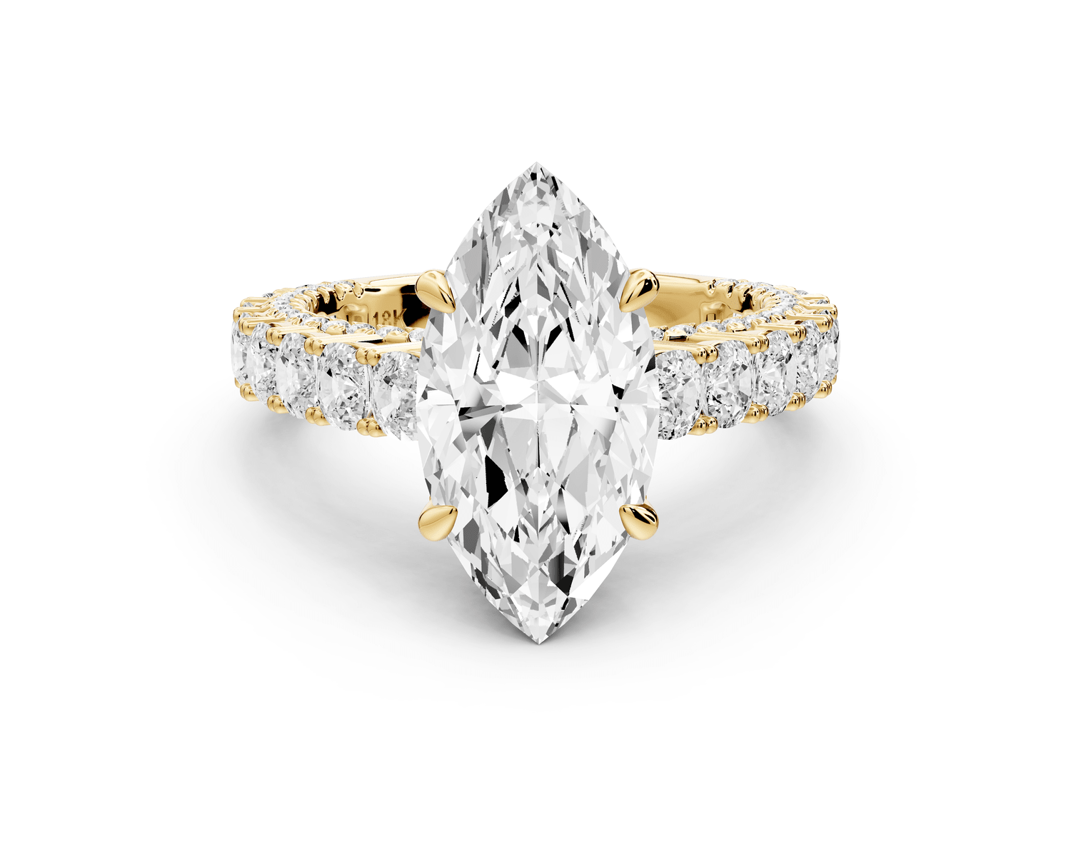Ivy - 3ct 18k yellow gold marquise Diamond Crown Cathedral Rollover Pavé Engagement Ring - Mr. Alex Jewelry