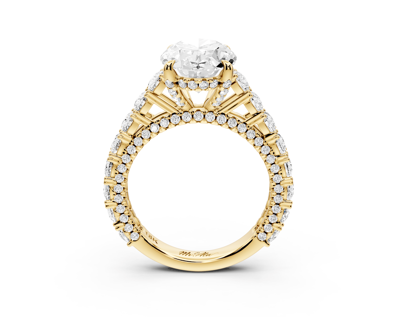 Ivy - 3ct 18k yellow gold oval Diamond Crown Cathedral Rollover Pavé Engagement Ring - Mr. Alex Jewelry