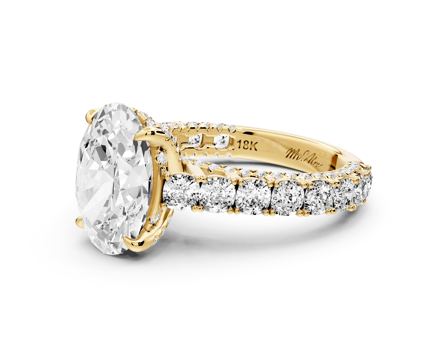 Ivy - 3ct 18k yellow gold oval Diamond Crown Cathedral Rollover Pavé Engagement Ring - Mr. Alex Jewelry