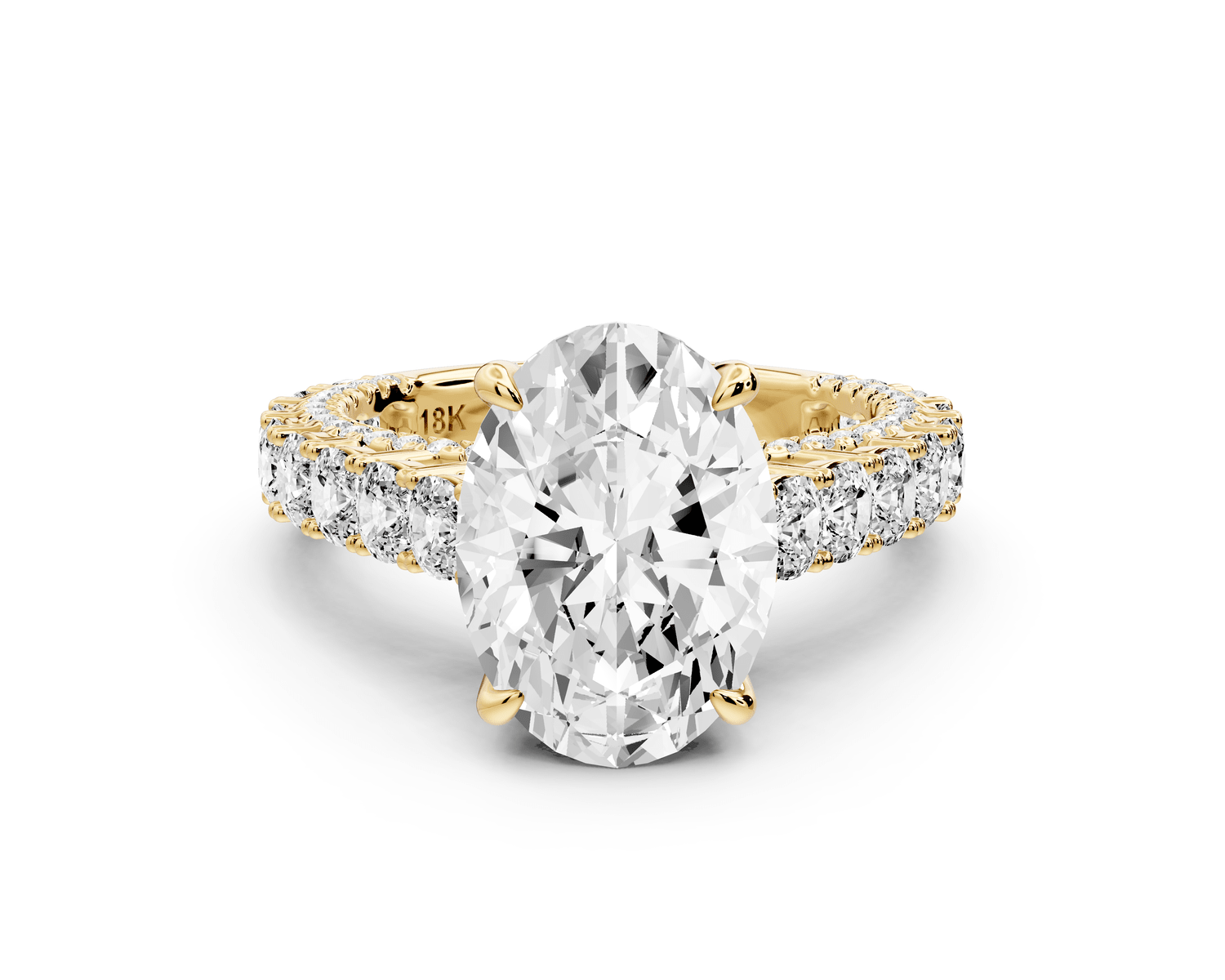 Ivy - 3ct 18k yellow gold oval Diamond Crown Cathedral Rollover Pavé Engagement Ring - Mr. Alex Jewelry