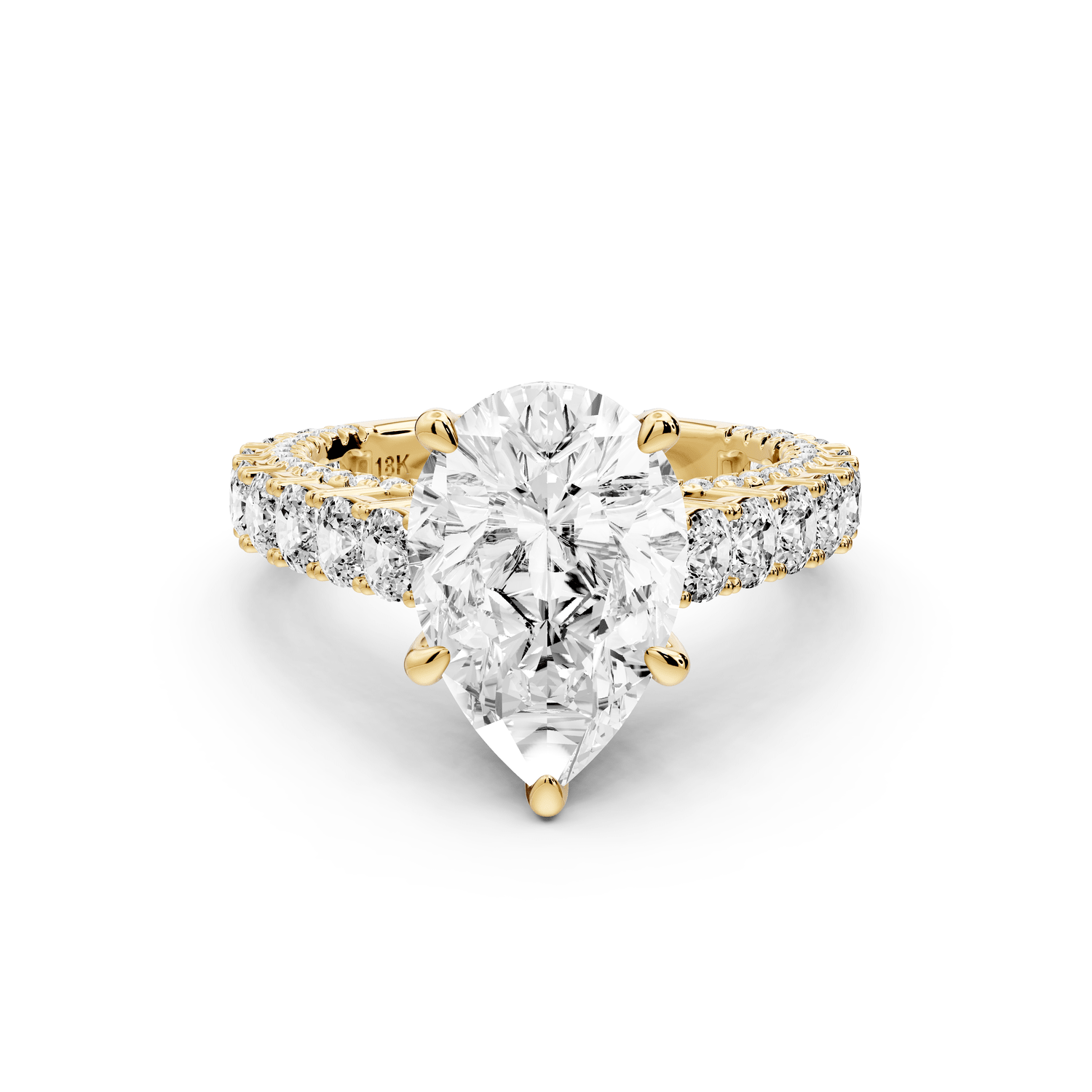 Ivy - 3ct 18k yellow gold pear Diamond Crown Cathedral Rollover Pavé Engagement Ring - Mr. Alex Jewelry