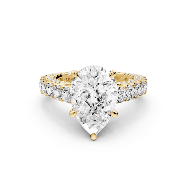 Ivy - 3ct 18k yellow gold pear Diamond Crown Cathedral Rollover Pavé Engagement Ring - Mr. Alex Jewelry
