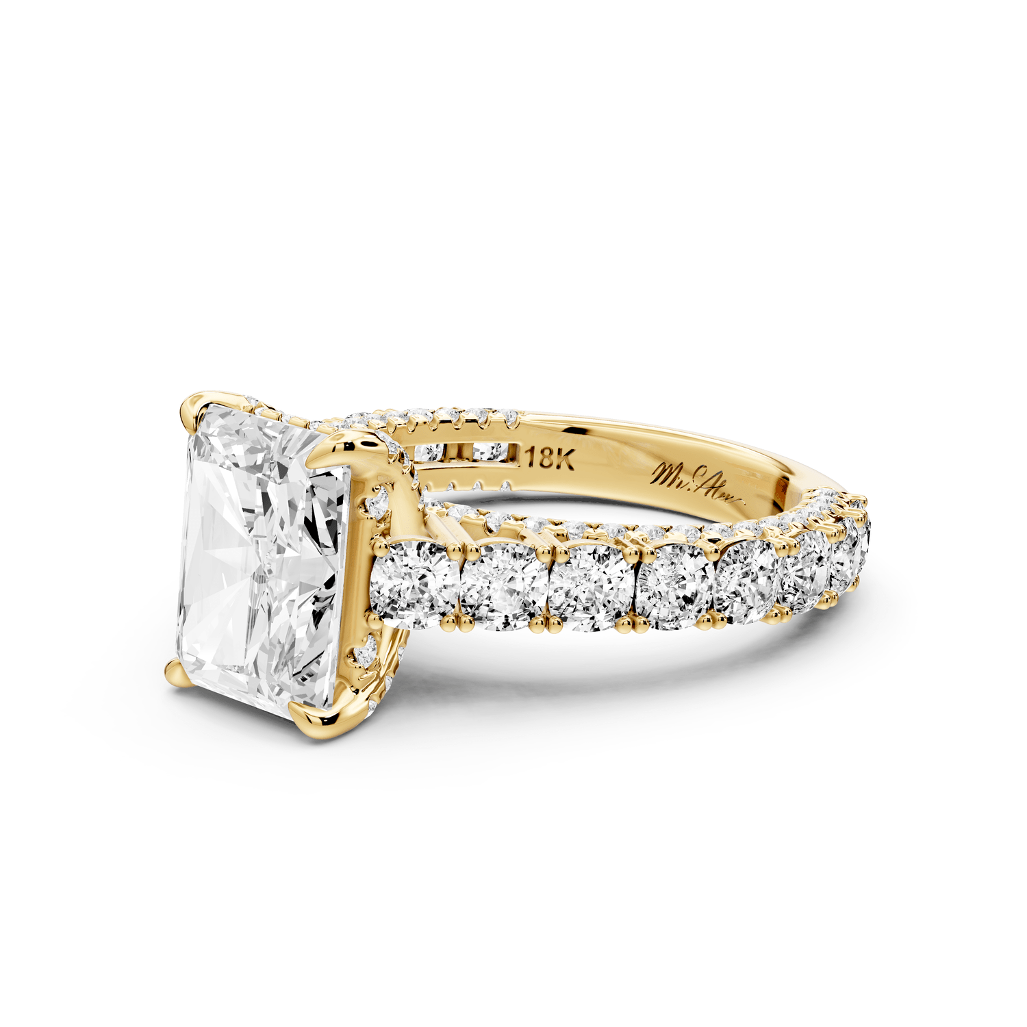 Ivy - 3ct 18k yellow gold radiant Diamond Crown Cathedral Rollover Pavé Engagement Ring - Mr. Alex Jewelry