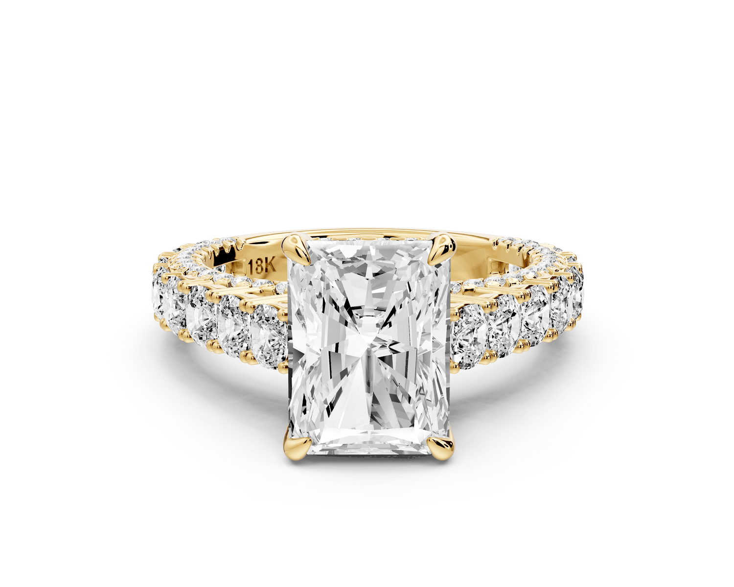 Ivy - 3ct 18k yellow gold radiant Diamond Crown Cathedral Rollover Pavé Engagement Ring - Mr. Alex Jewelry
