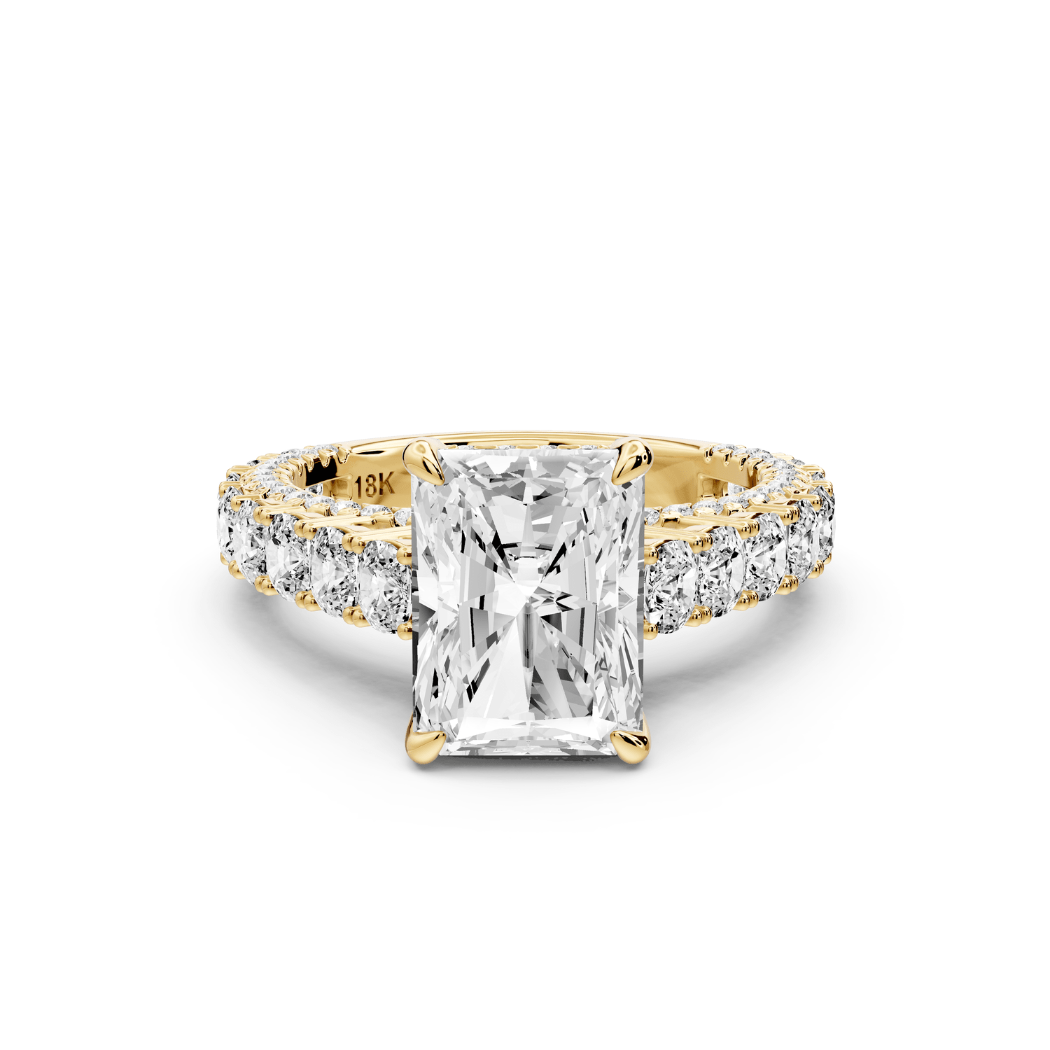 Ivy - 3ct 18k yellow gold radiant Diamond Crown Cathedral Rollover Pavé Engagement Ring - Mr. Alex Jewelry
