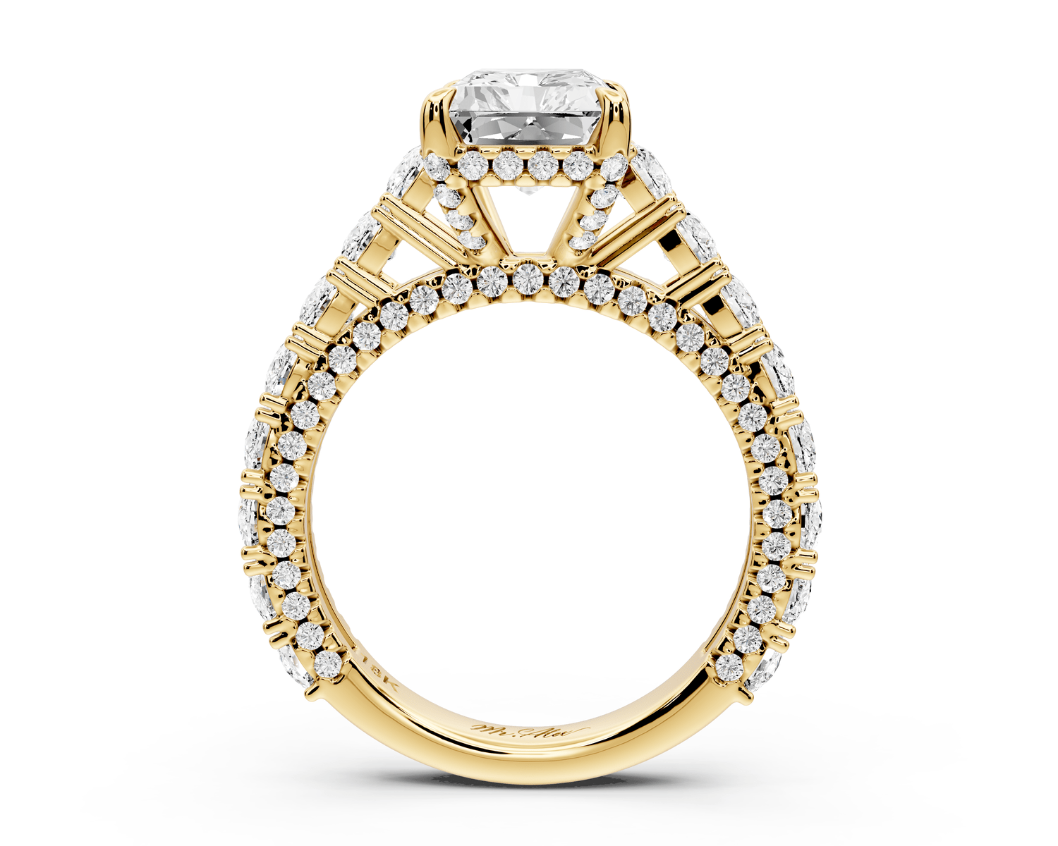 Ivy - 3ct 18k yellow gold radiant Diamond Crown Cathedral Rollover Pavé Engagement Ring - Mr. Alex Jewelry