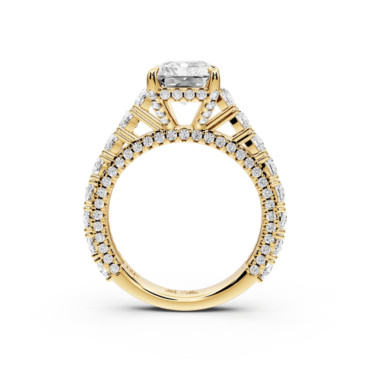 Ivy - 3ct 18k yellow gold radiant Diamond Crown Cathedral Rollover Pavé Engagement Ring - Mr. Alex Jewelry