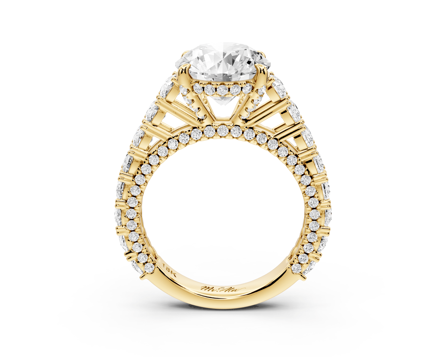 Ivy - 3ct 18k yellow gold round Diamond Crown Cathedral Rollover Pavé Engagement Ring - Mr. Alex Jewelry