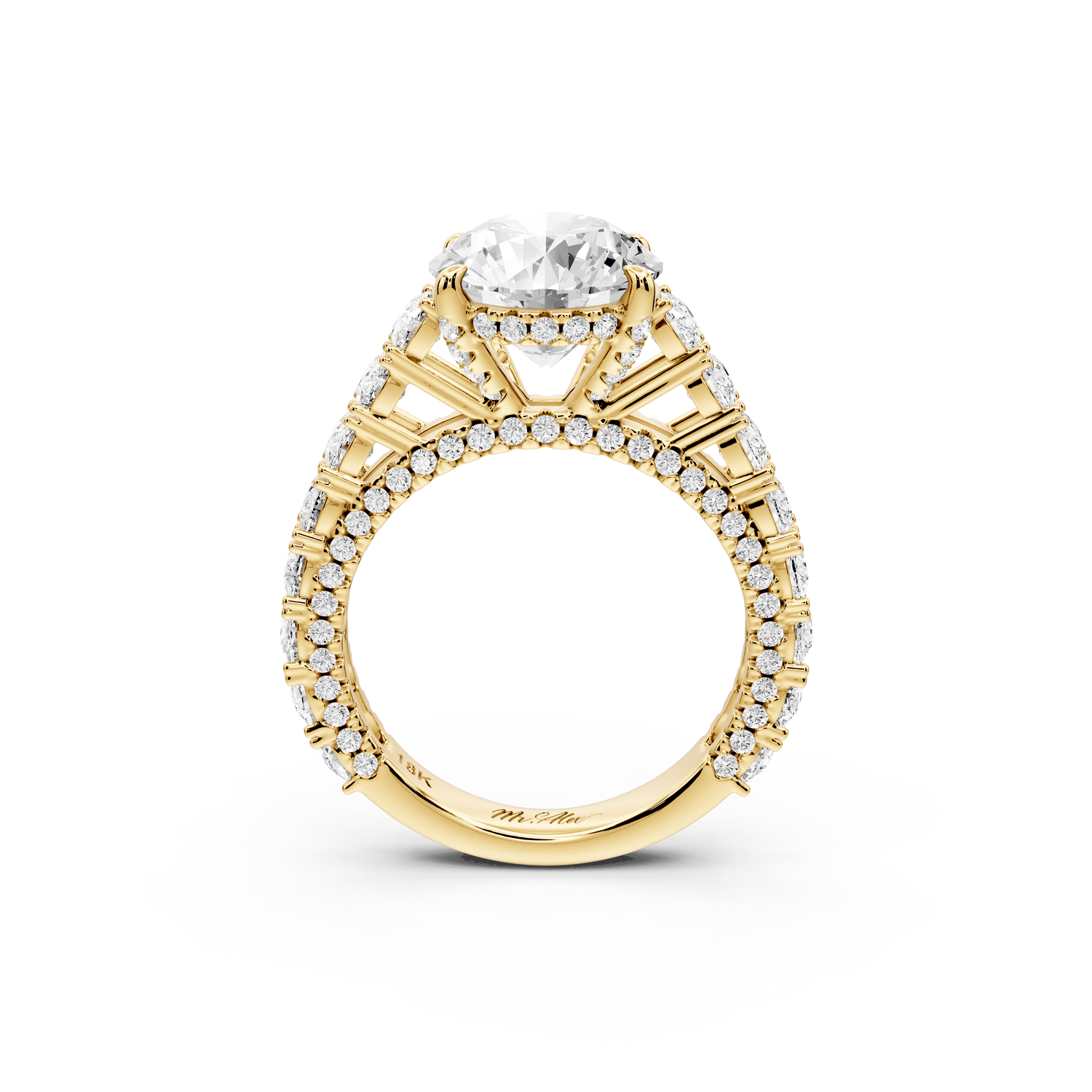 Ivy - 3ct 18k yellow gold round Diamond Crown Cathedral Rollover Pavé Engagement Ring - Mr. Alex Jewelry